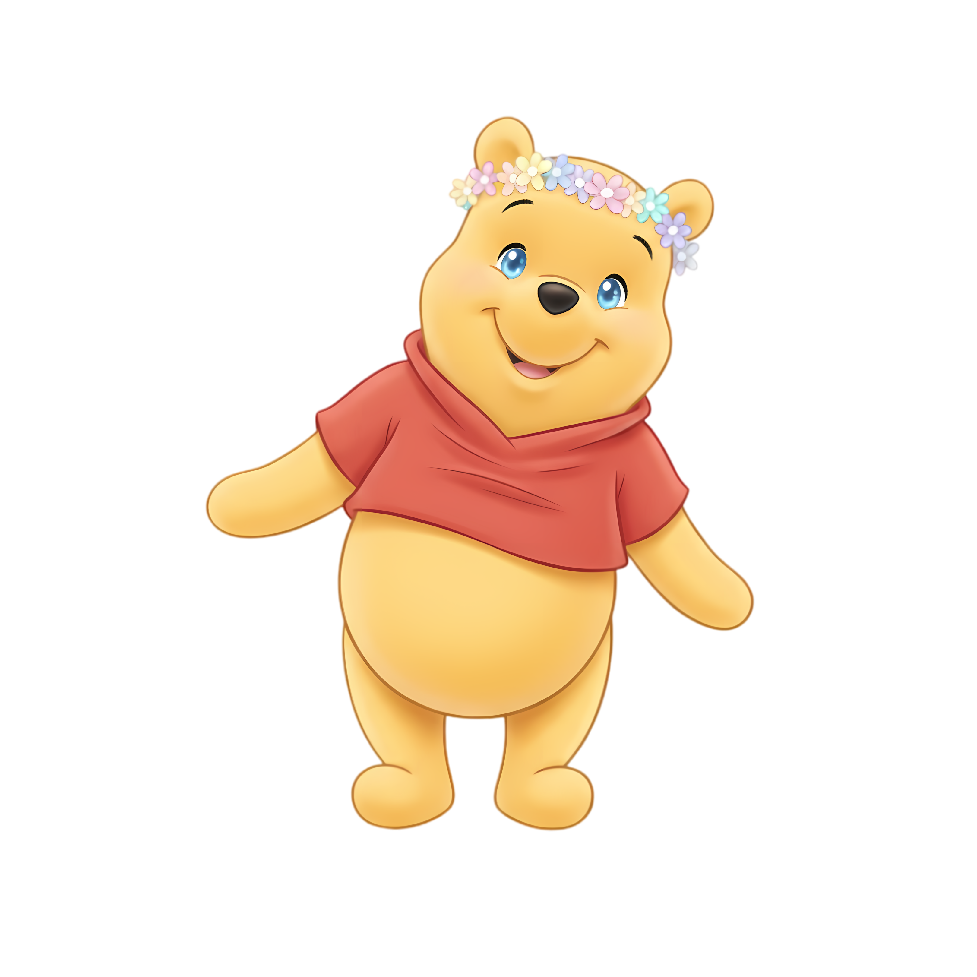 cute pooh bear with flower crown