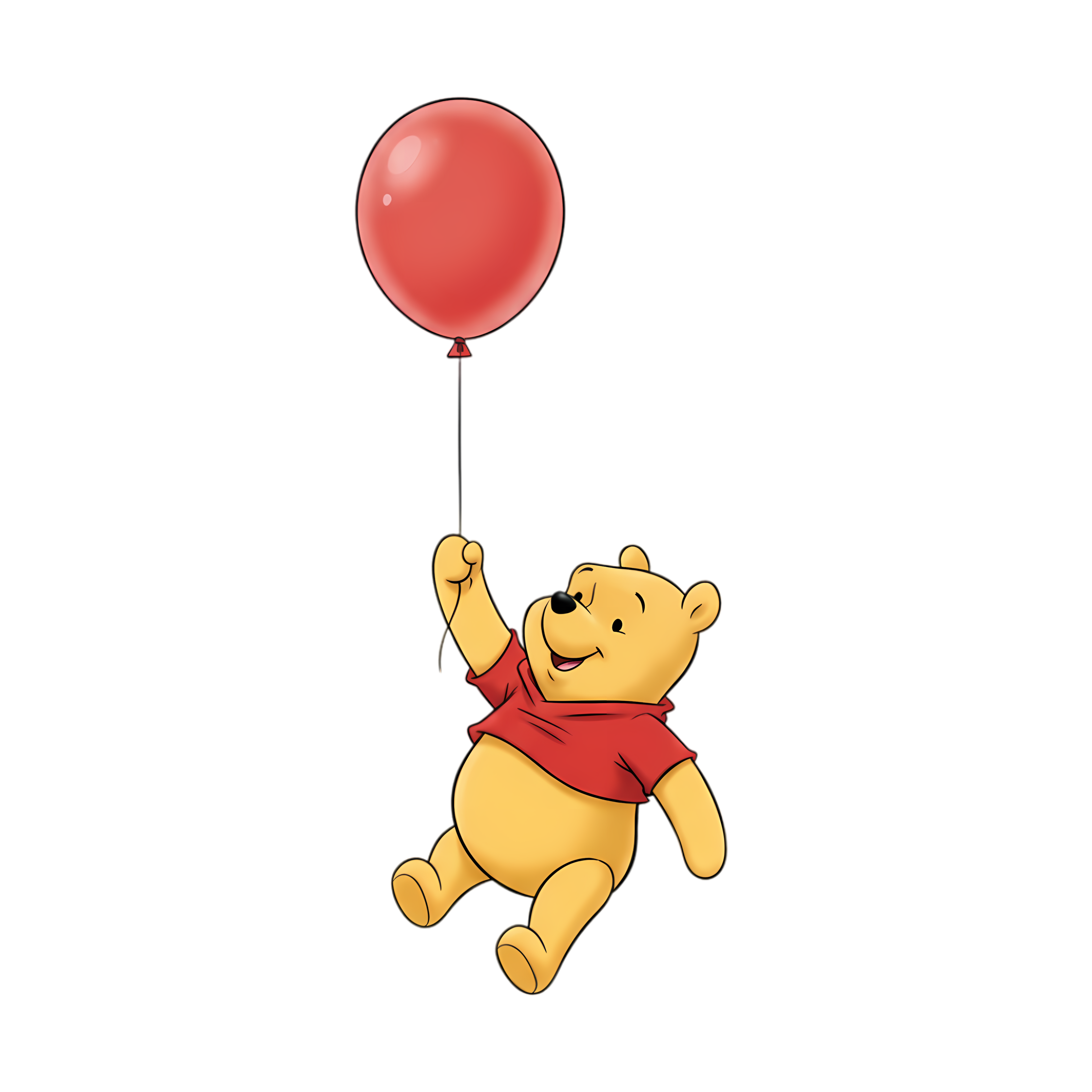 cute pooh winnie the pooh with red balloon flying