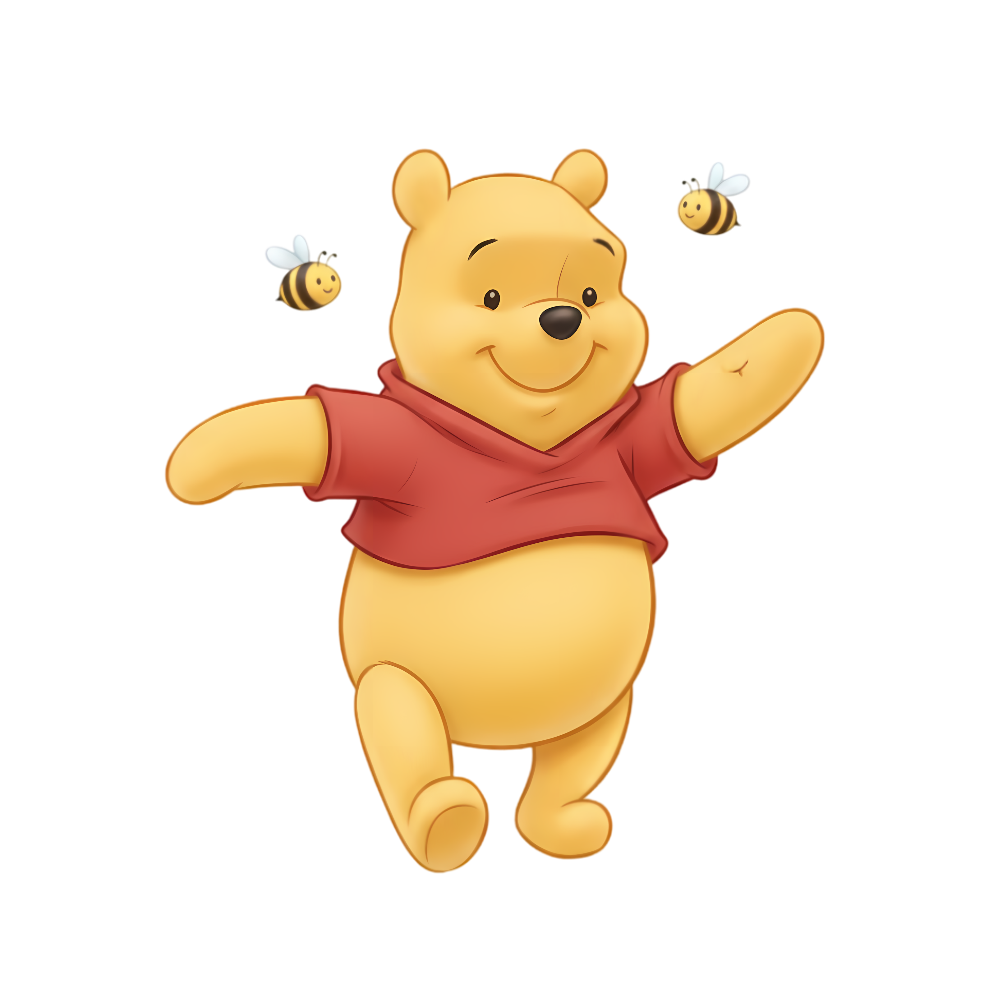 cute winnie the pooh walking with two tiny