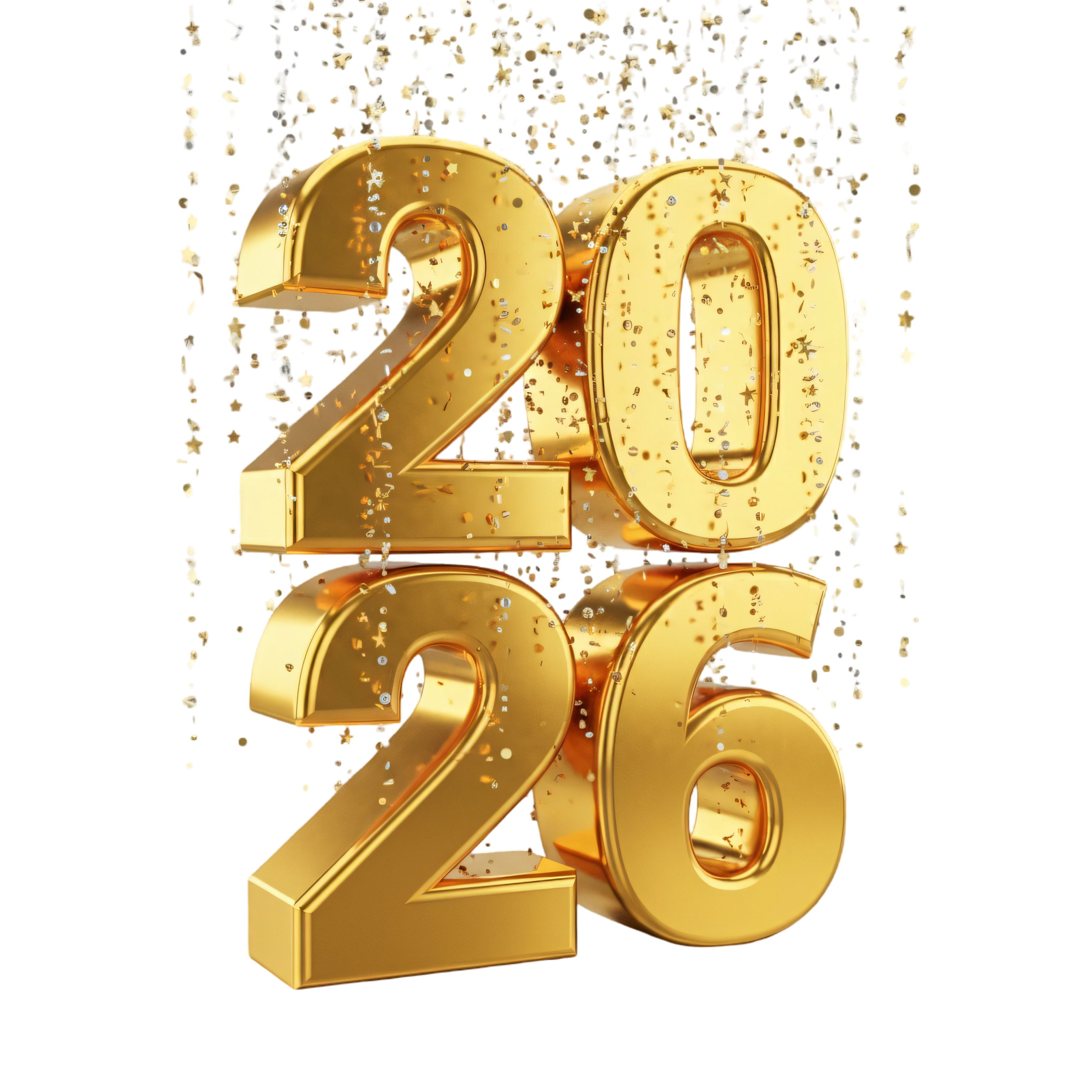 elegant premium 3d gold 2026 typography with confetti