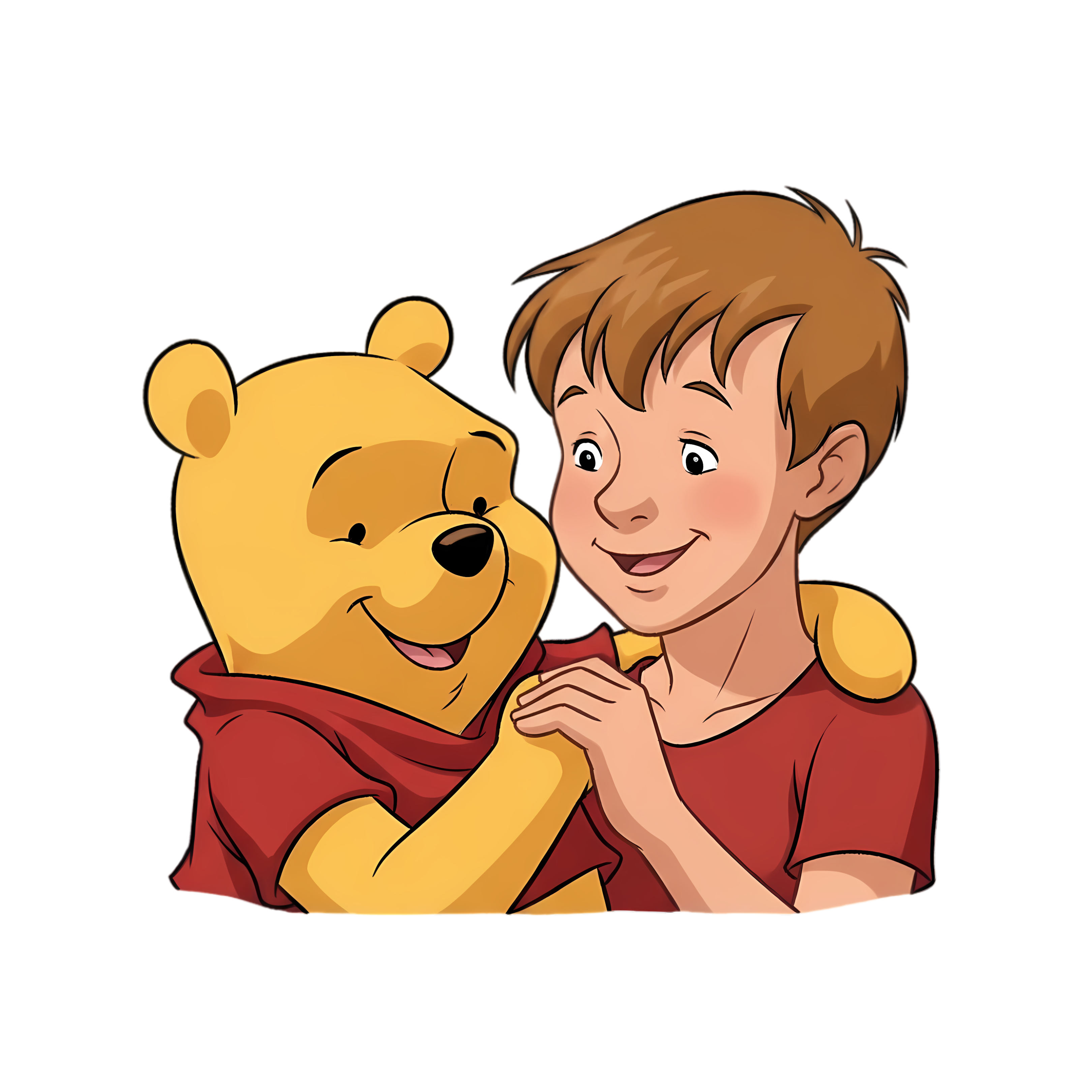 gentle pooh and christopher robin sitting together