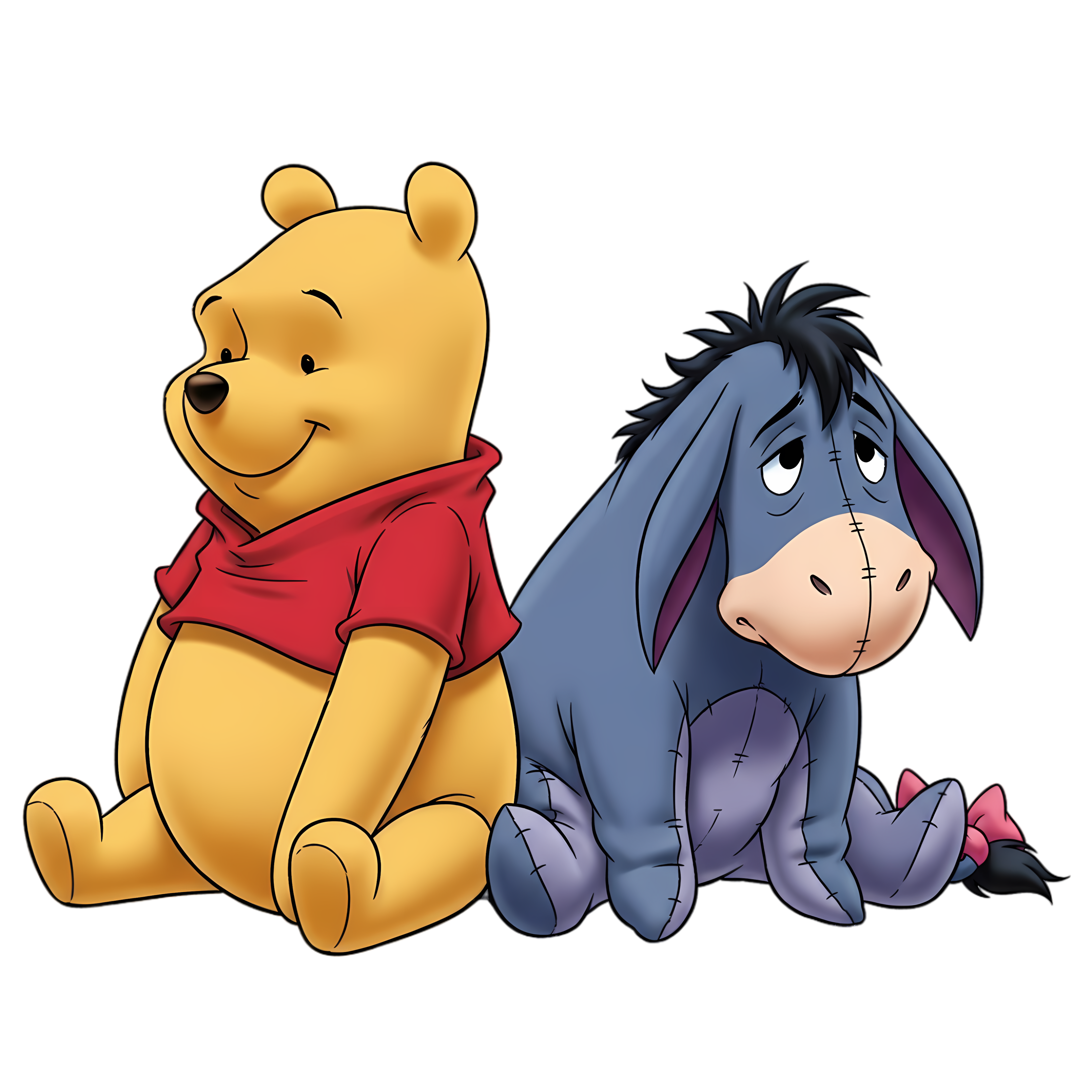 gentle pooh and eeyore sitting calmly