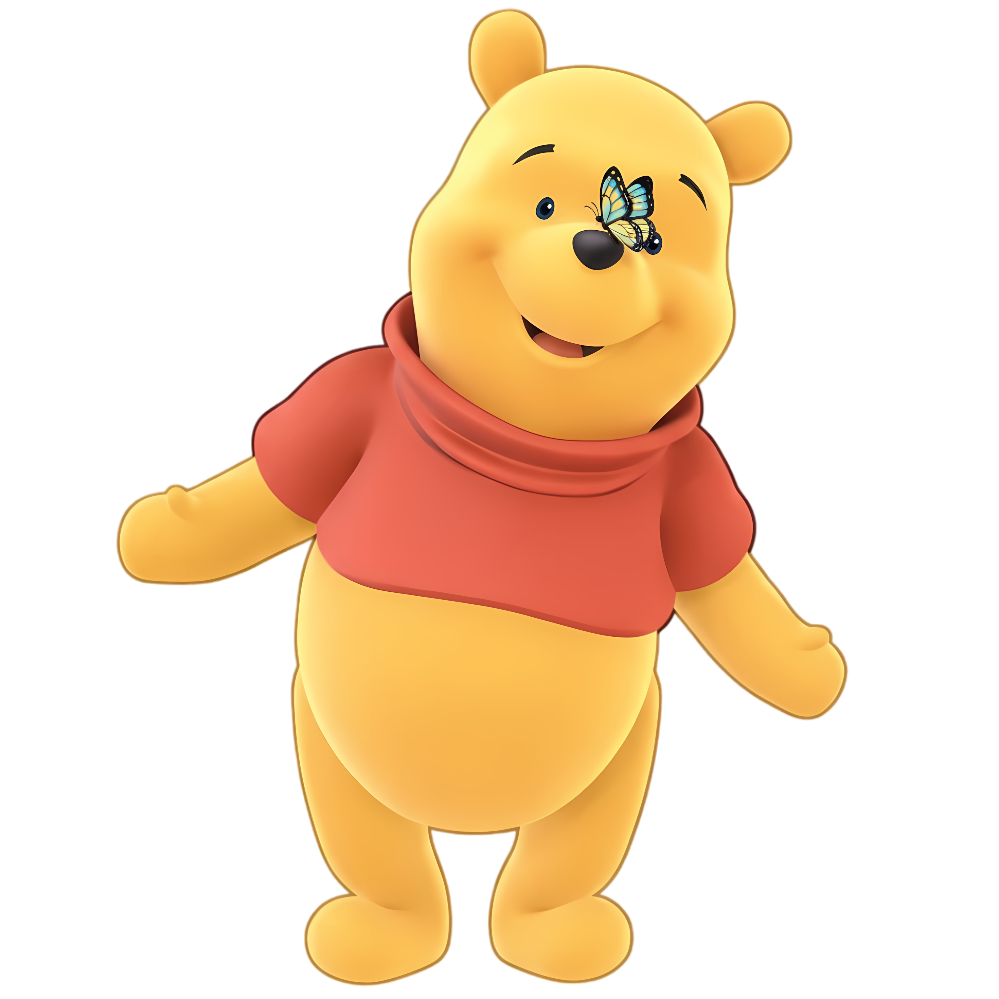 gentle pooh bear with butterfly on nose