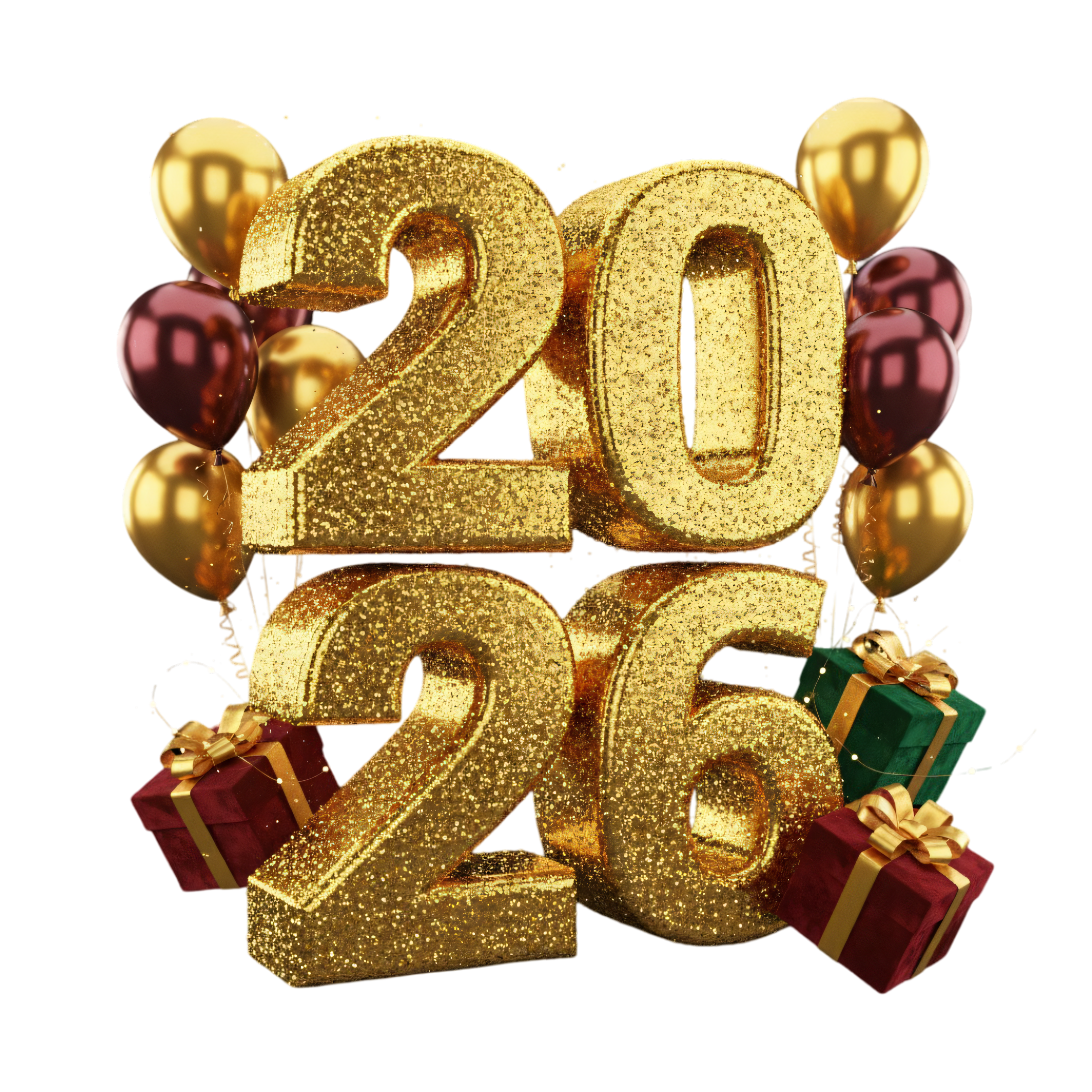 premium 3d 2026 glitter numbers with elegant gift boxes