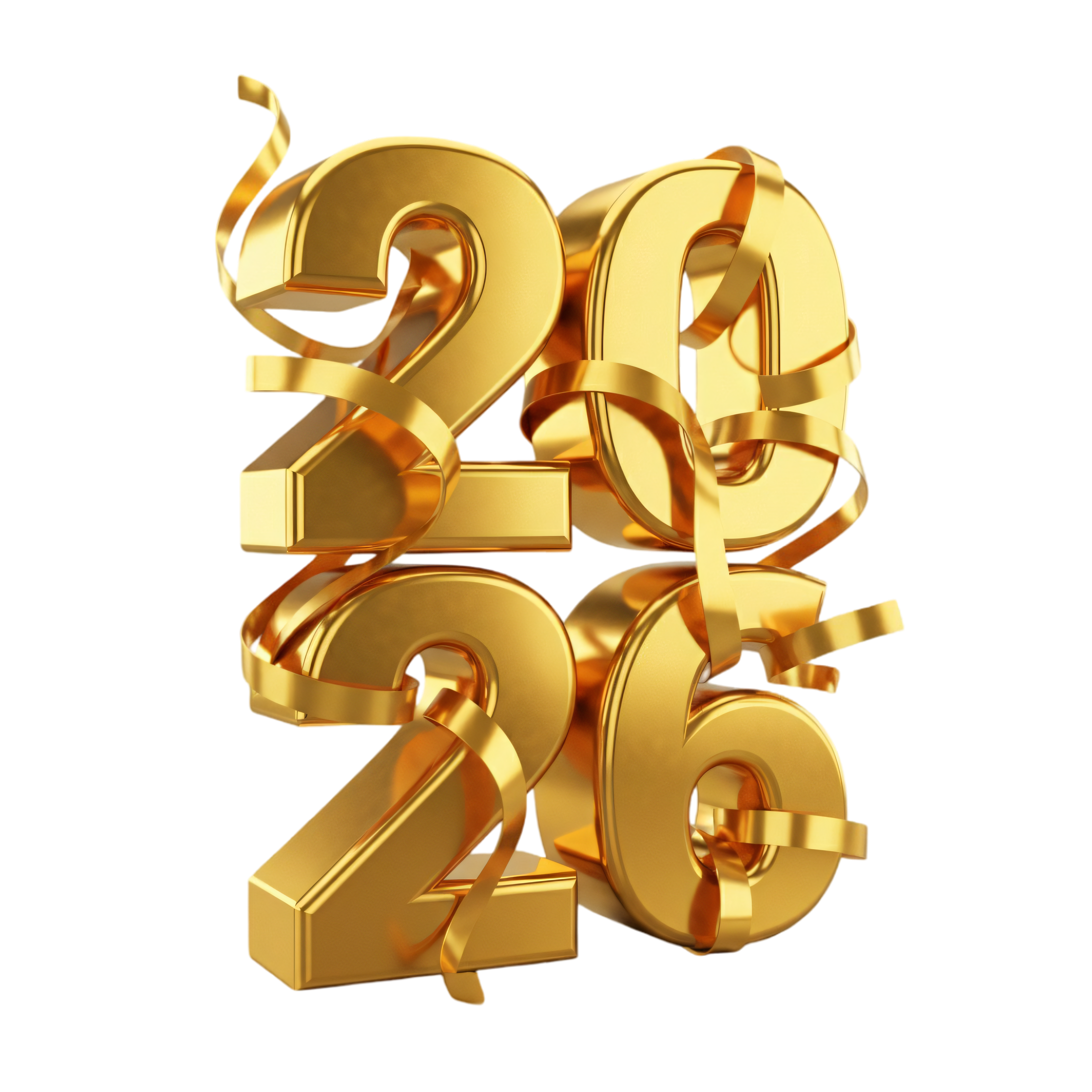 premium 2026 gold typography with ribbon effects