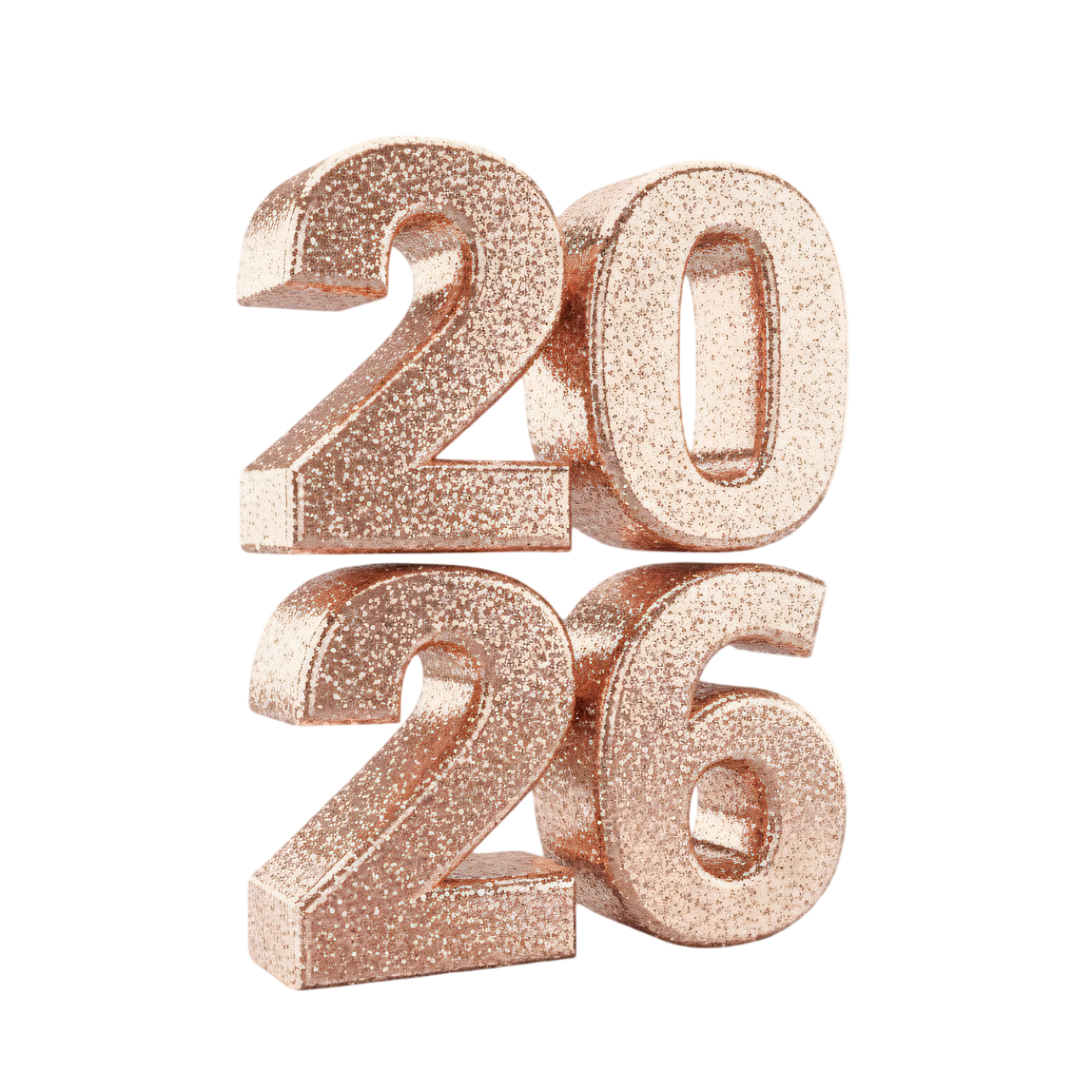 rose gold 2026 numbers with glitter texture