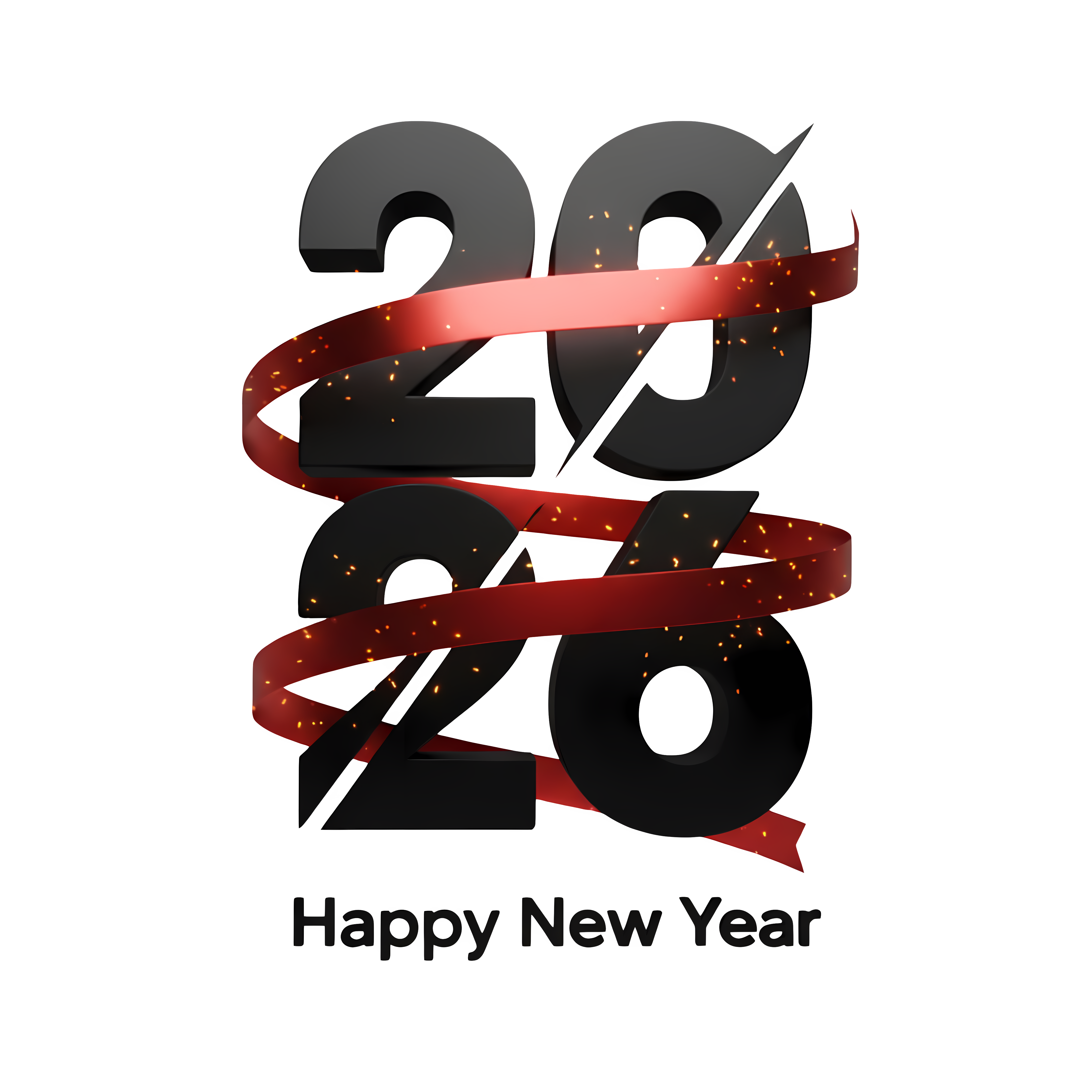 3d black matte 2026 with red ribbon neon glow effect
