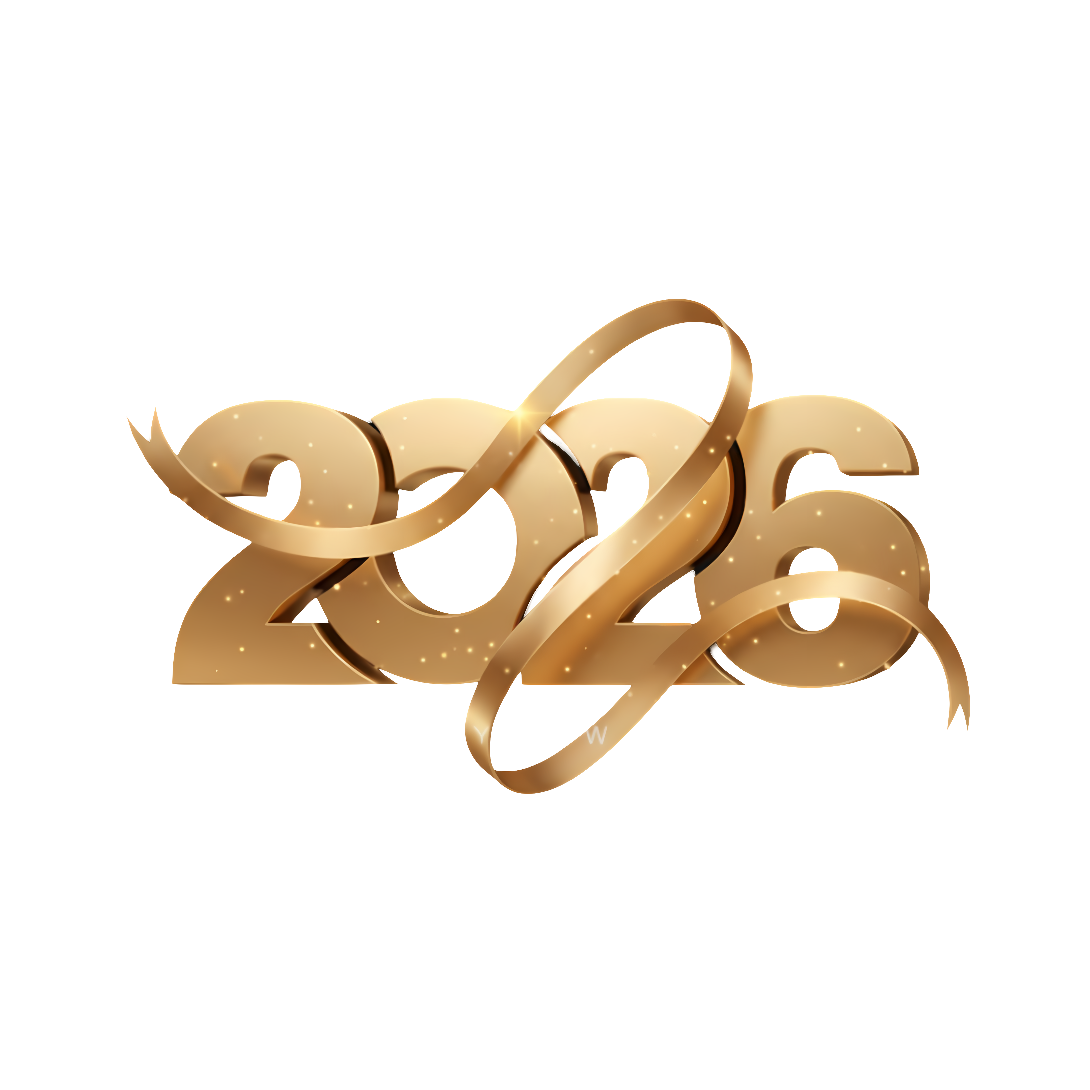3d champagne gold 2026 with soft glitter ribbon glow