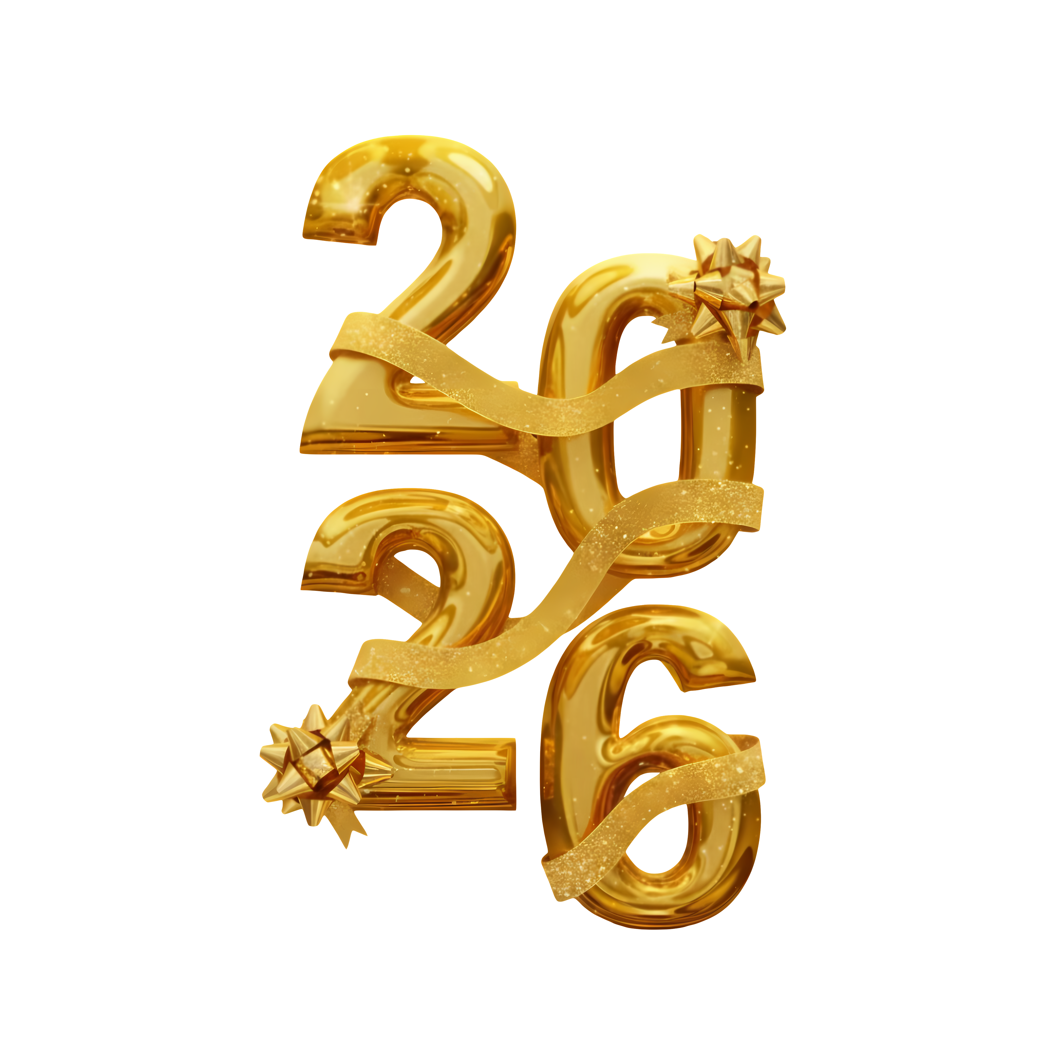 3d gold spiral ribbon 2026 stacked numbers sparkle effect