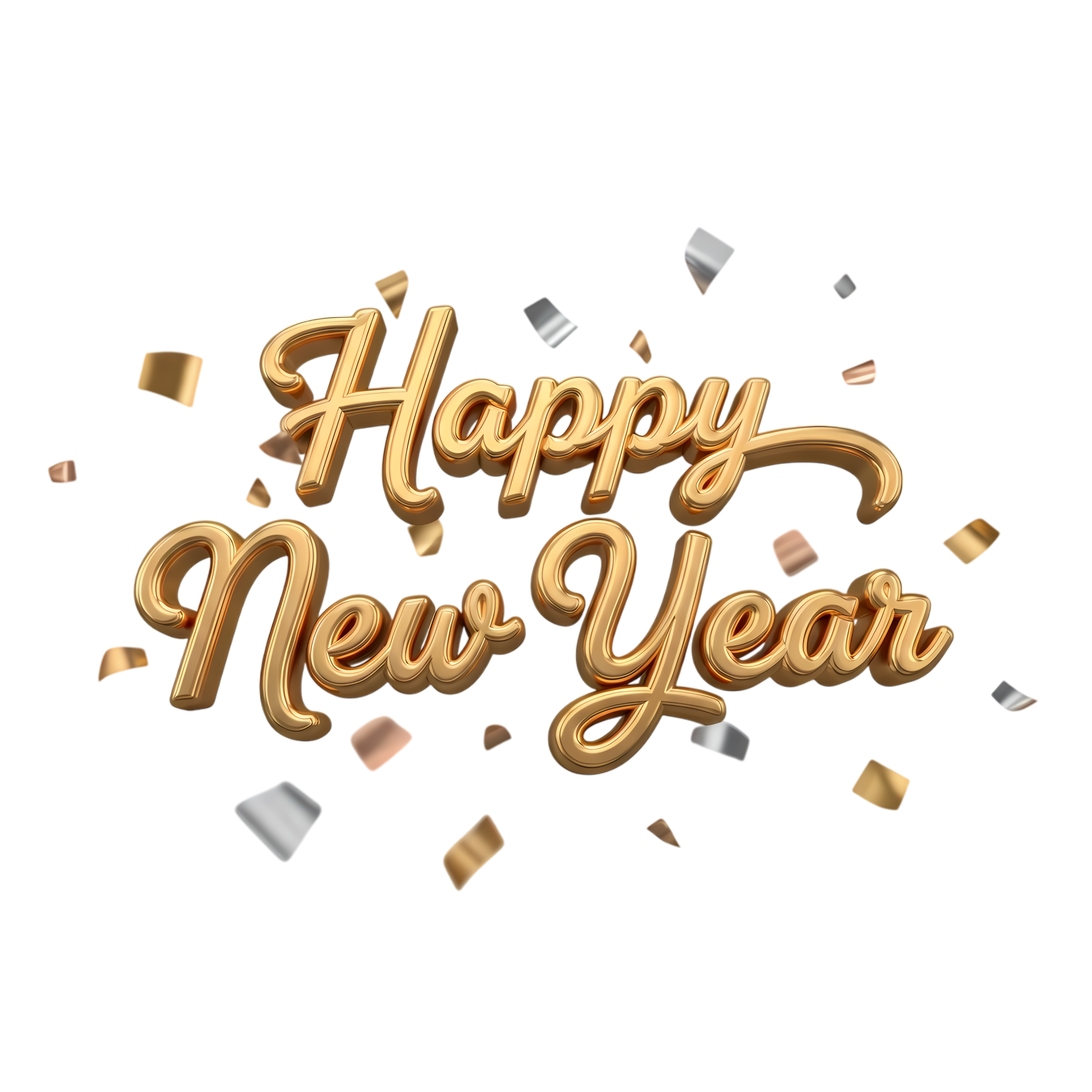 3d happy new year gold typography with confetti