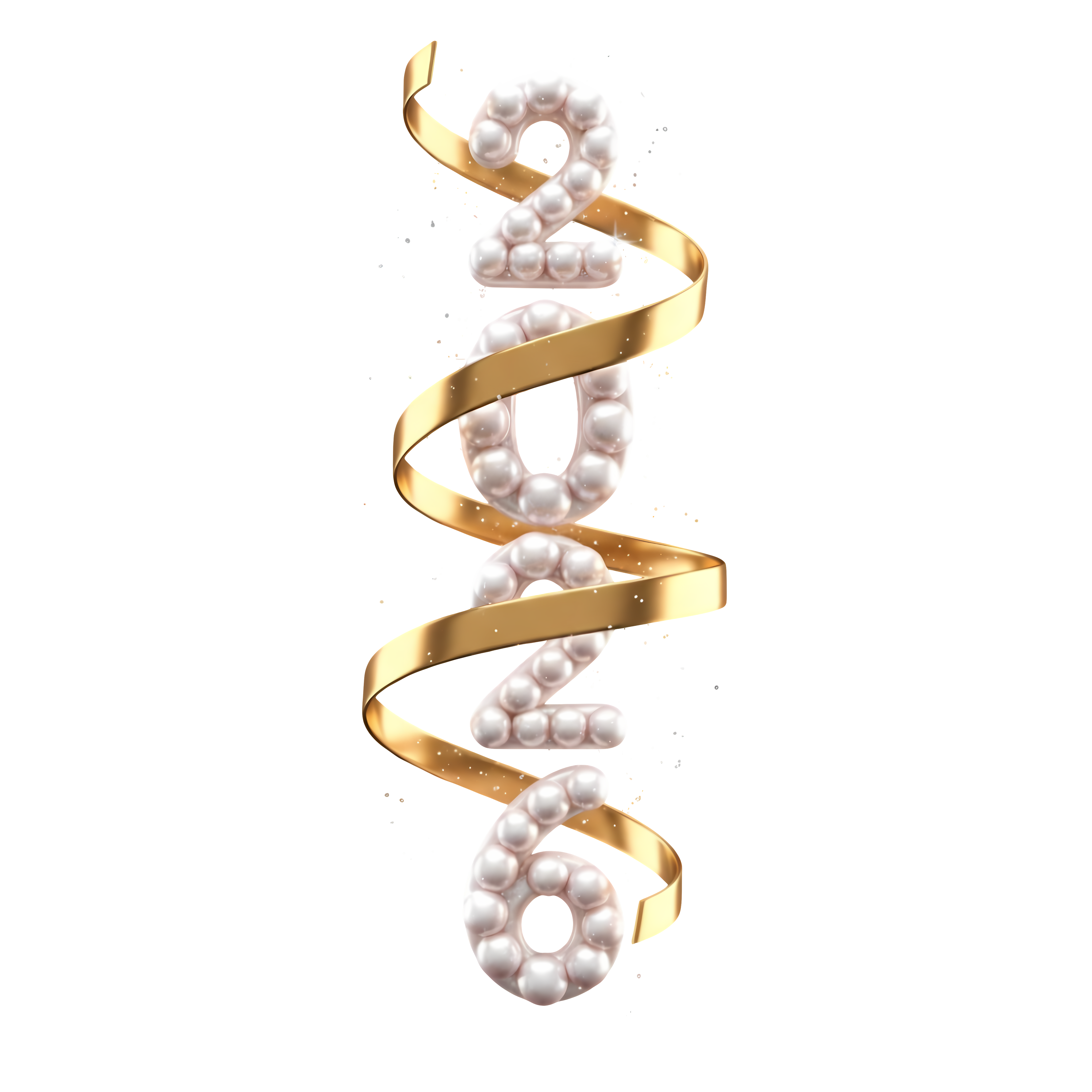 3d pearl rose 2026 with golden ribbon and shine particles