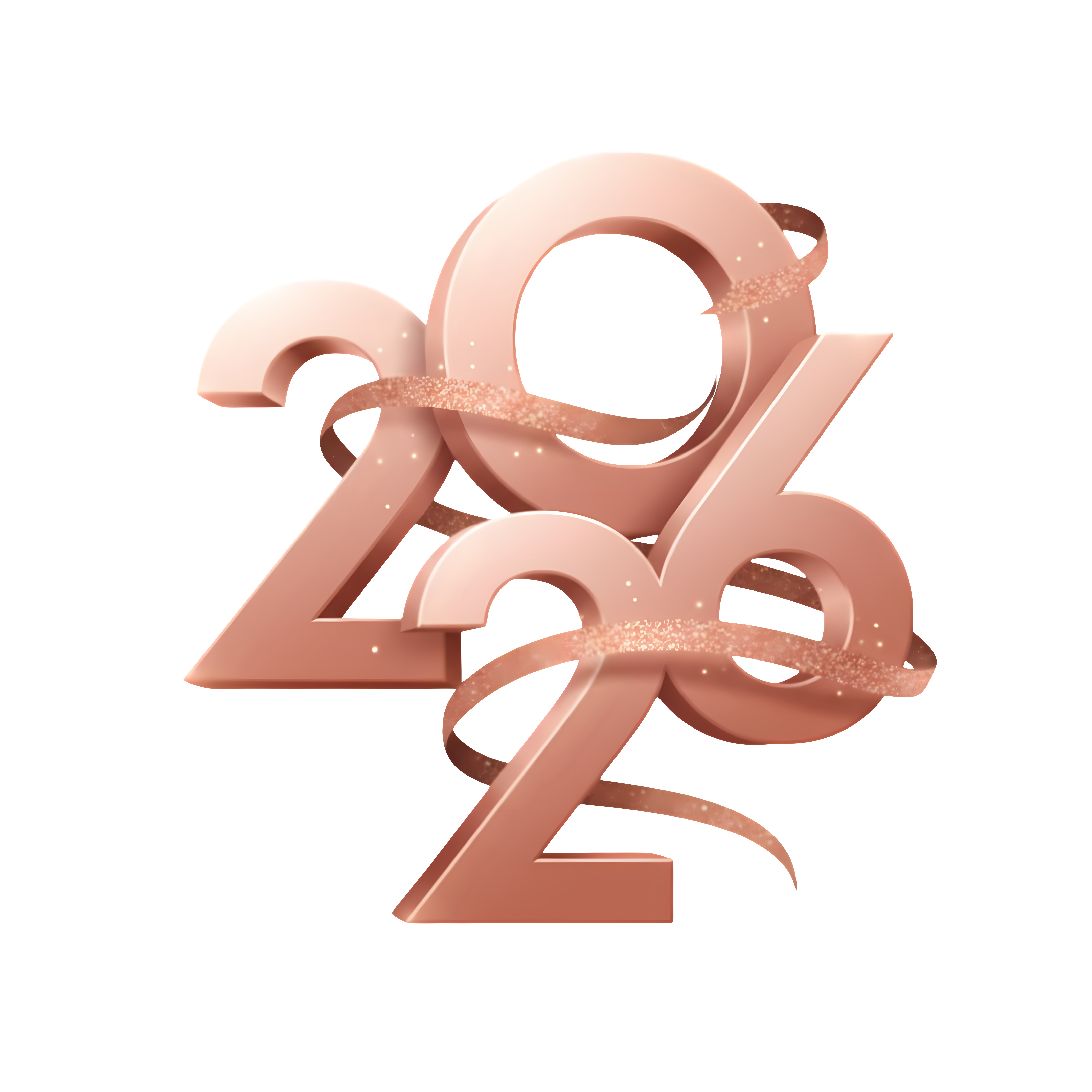 3d rose gold vertical 2026 with glitter ribbon spark effect