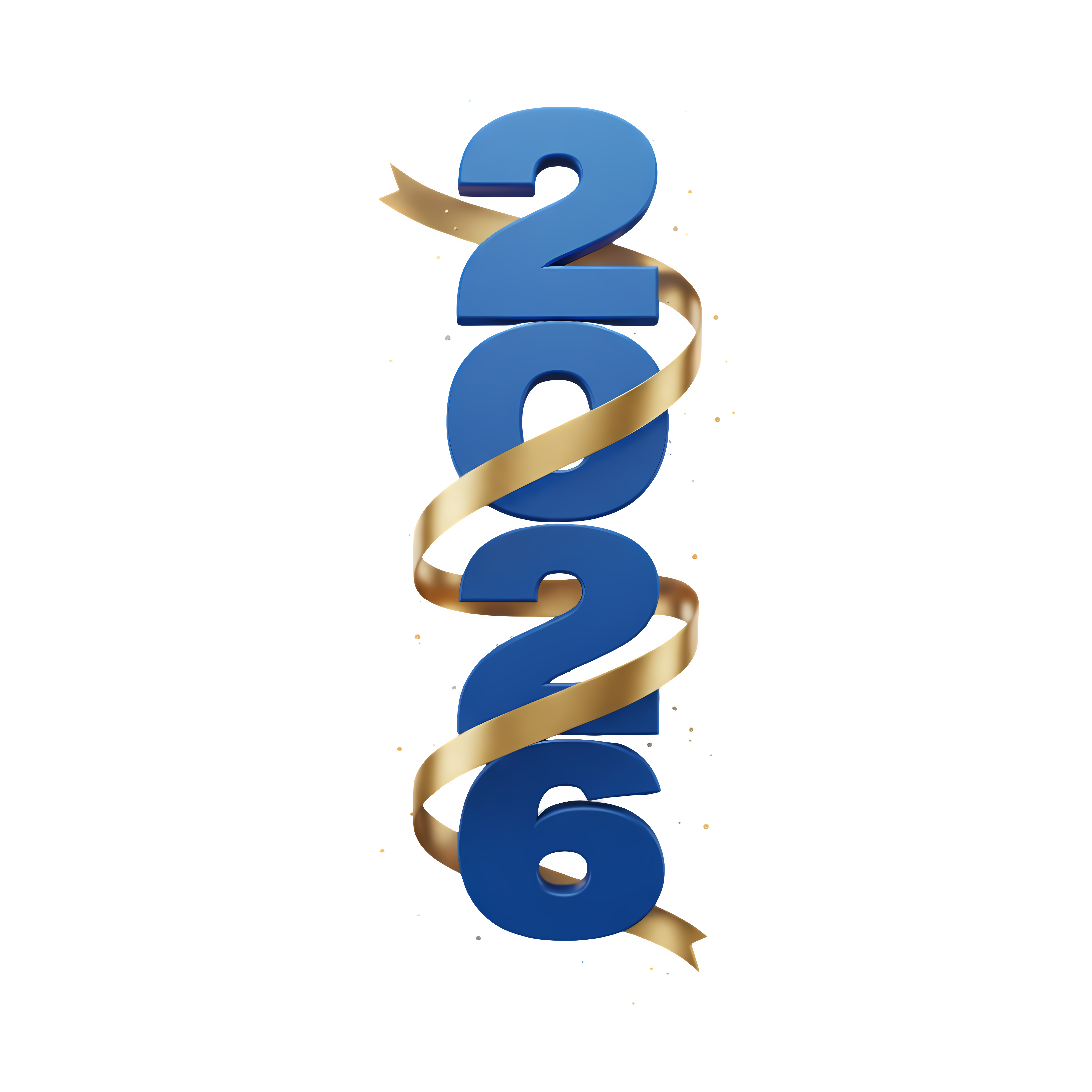 3d royal blue 2026 with gold ribbon and spark effect