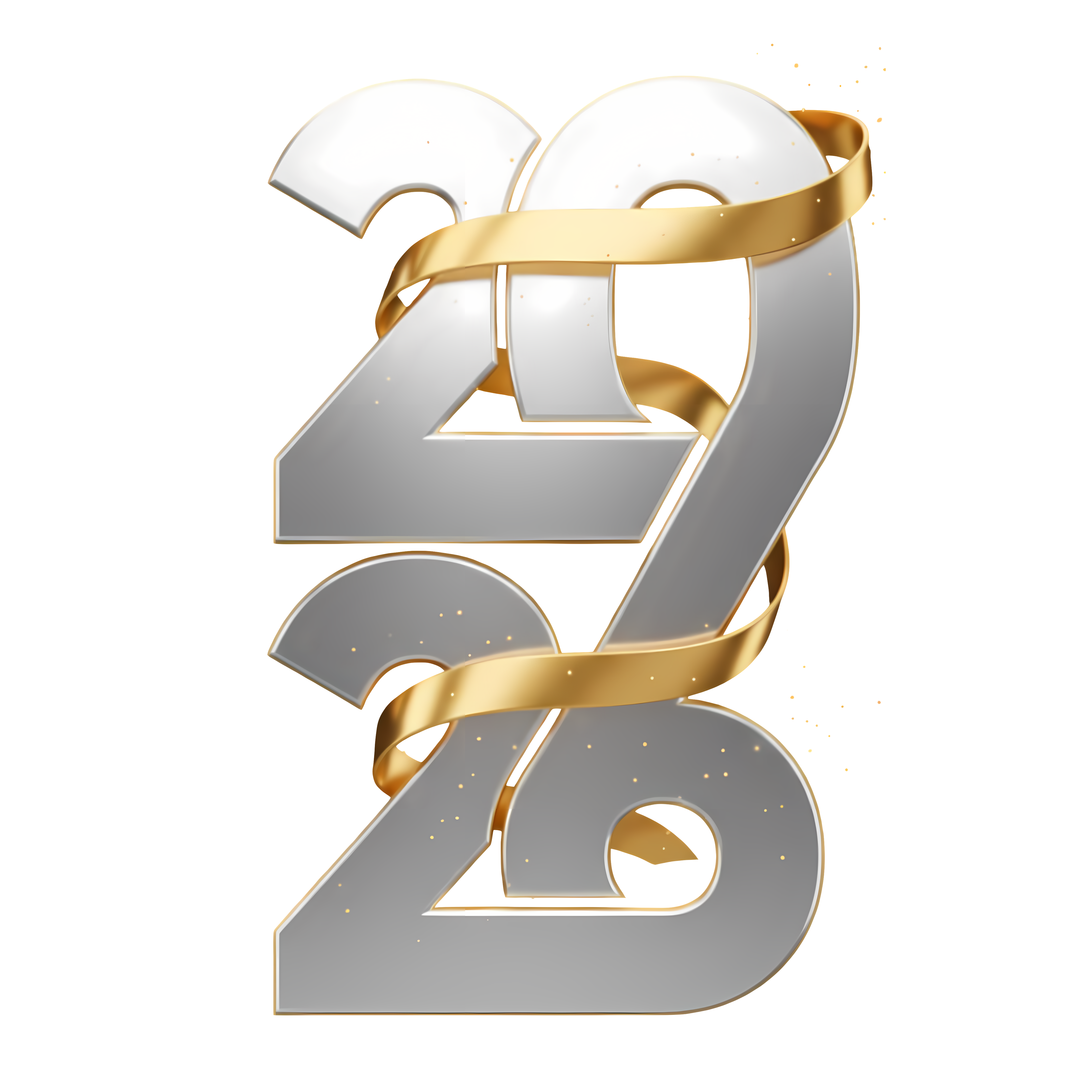3d silver chrome 2026 with gold ribbon dual metal effect