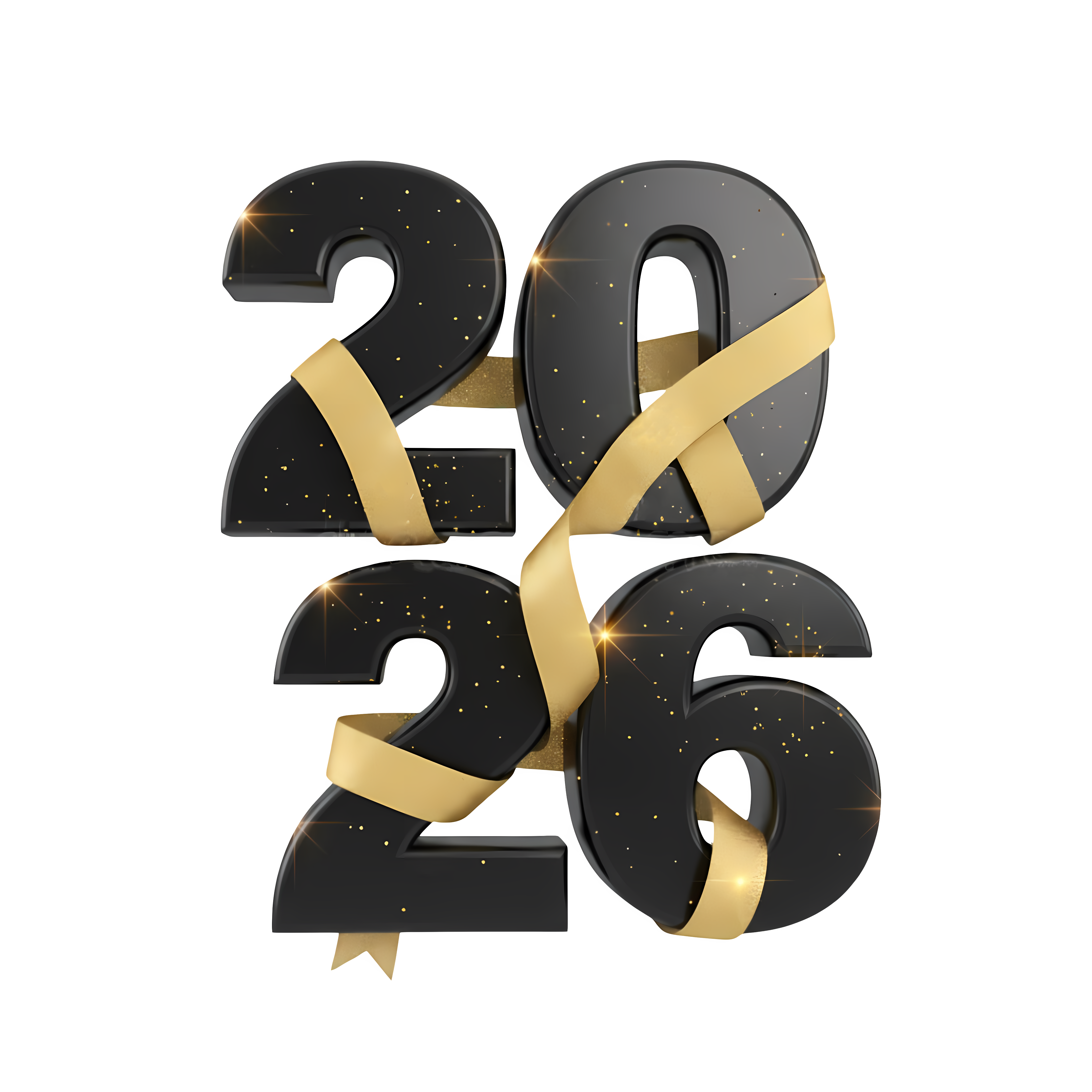 3d vertical black 2026 numbers with gold ribbon