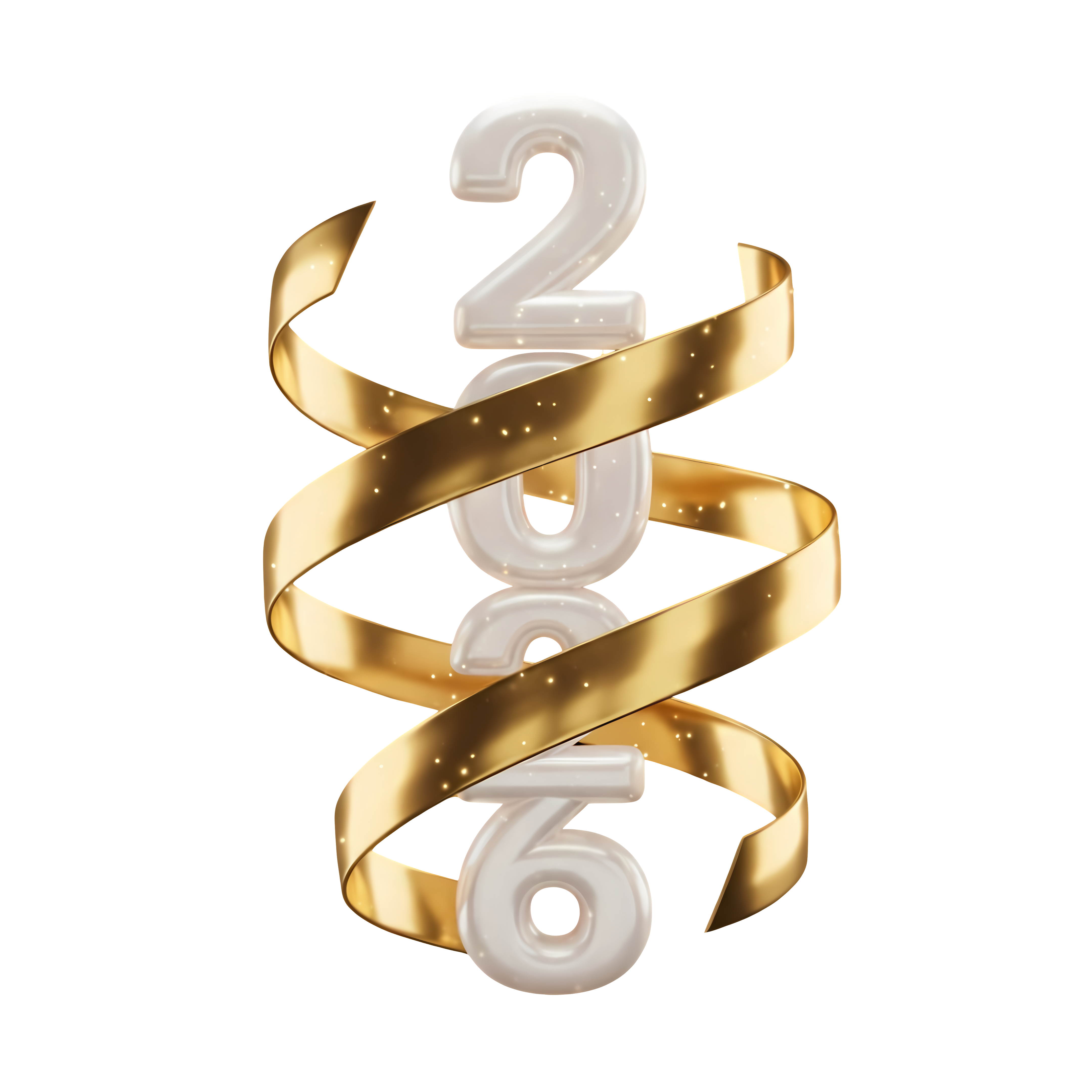 3d white pearl numbers with metallic gold ribbon glow effect