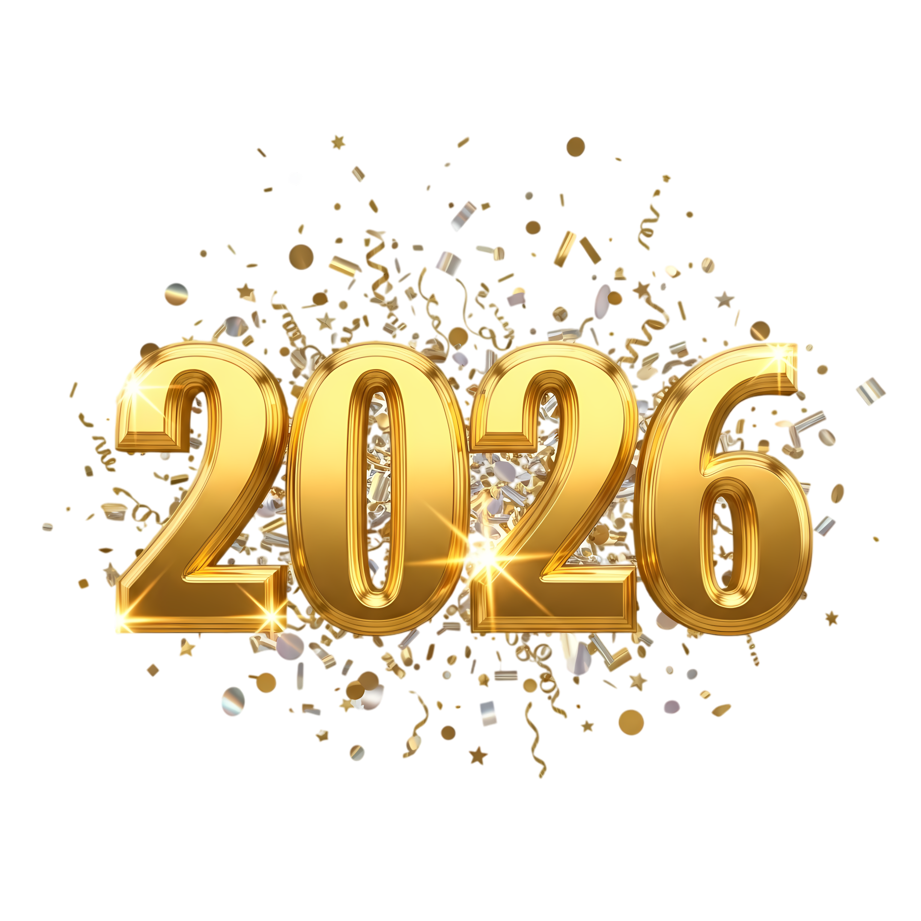 2026 3d gold numbers with festive glow