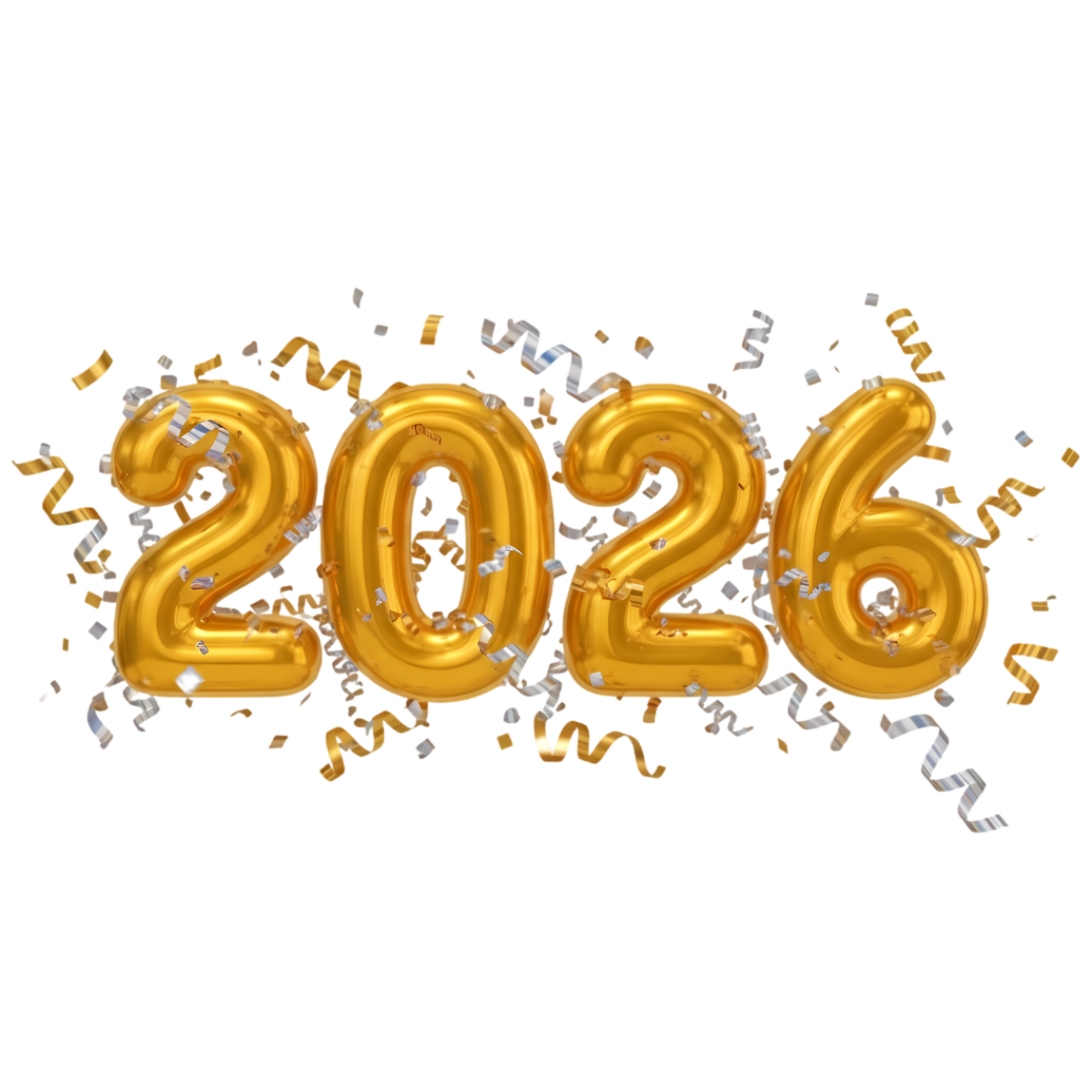 2026 celebration decorative gold typography with 3d depth