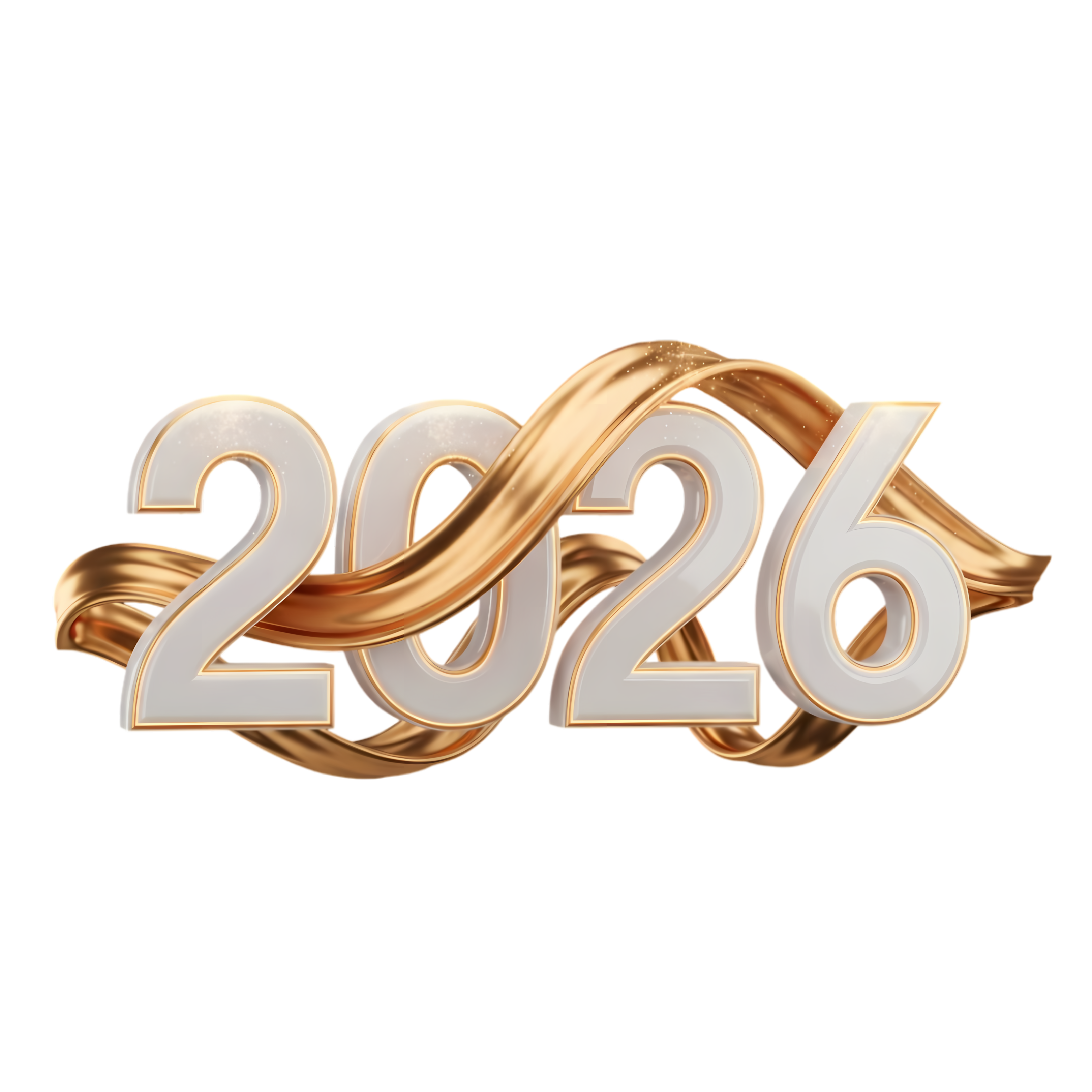 2026 happy new year realistic 3d numbers with golden ribbon