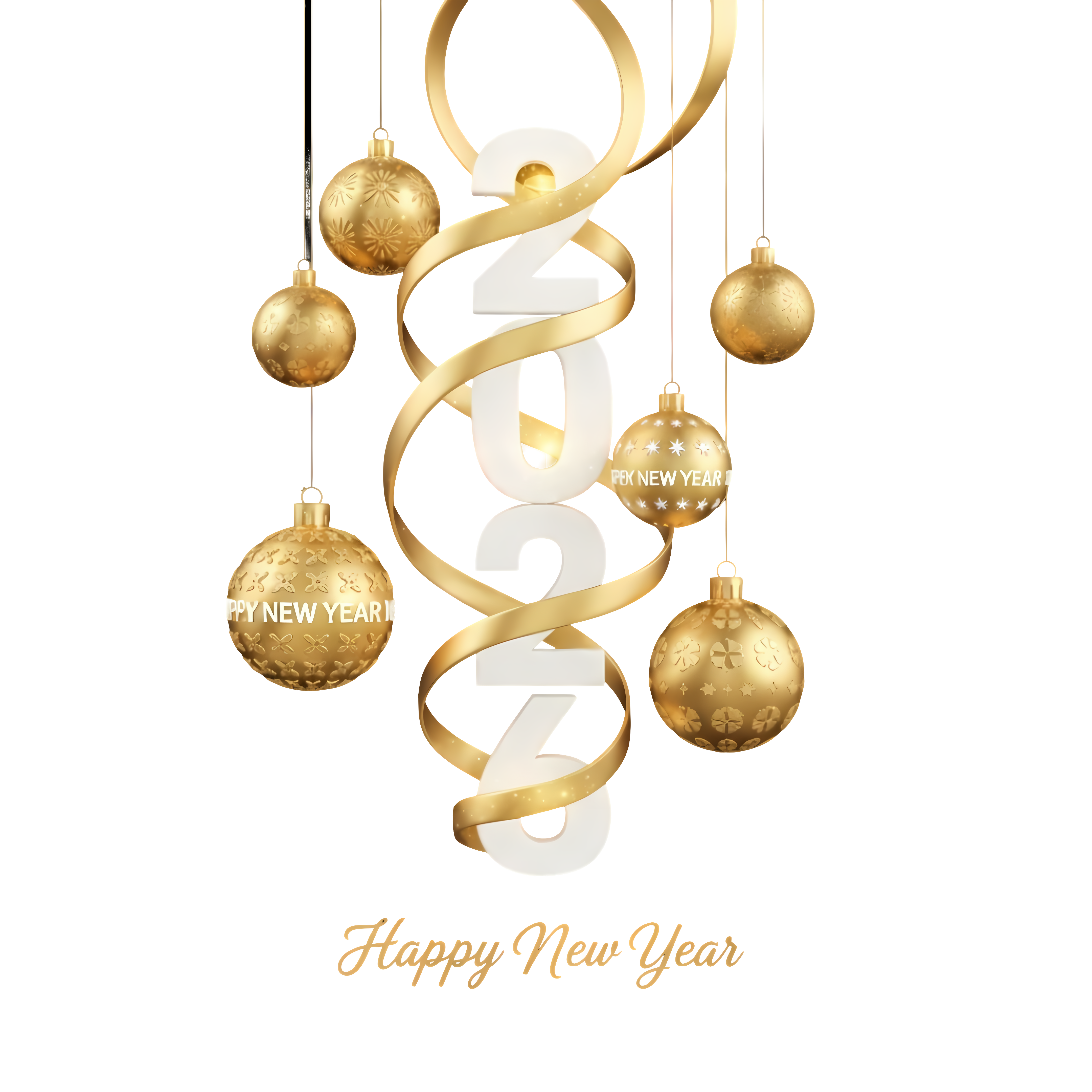 2026 new year with hanging gold ornaments