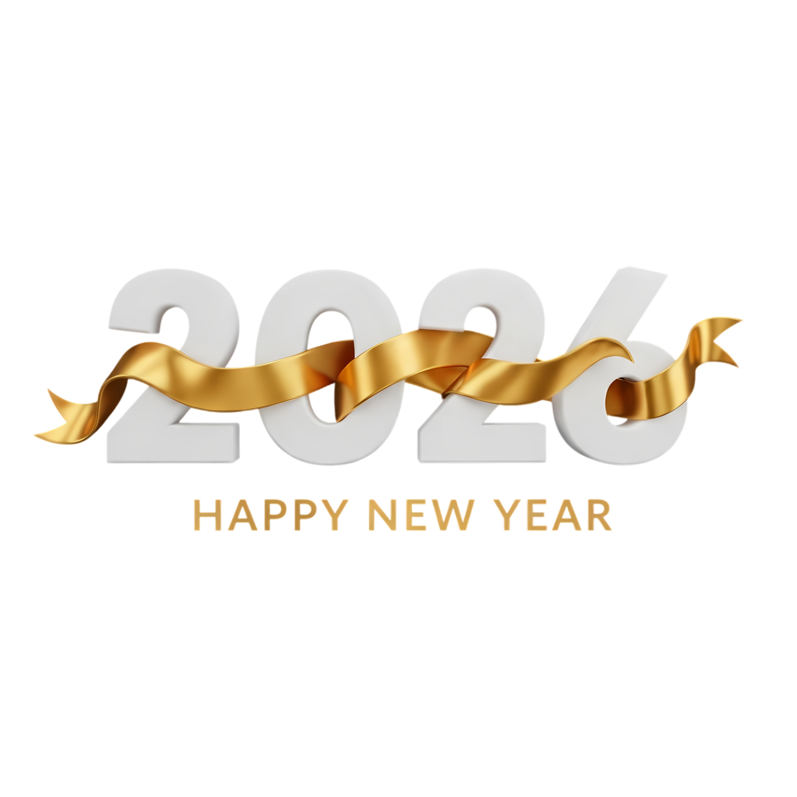 2026 premium new year 3d typography with gold ribbon