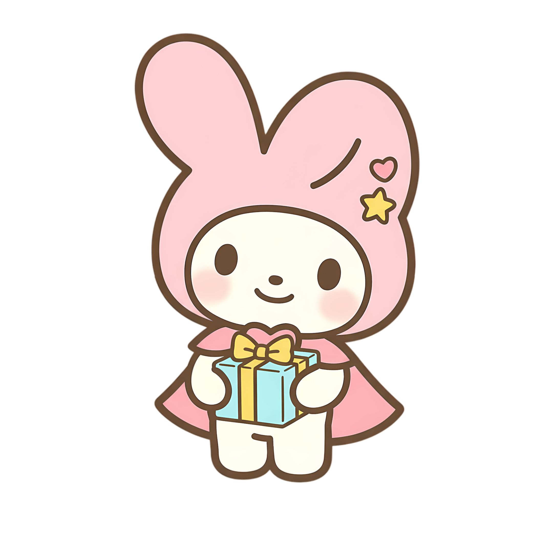 adorable chibi bunny character holding small gift box
