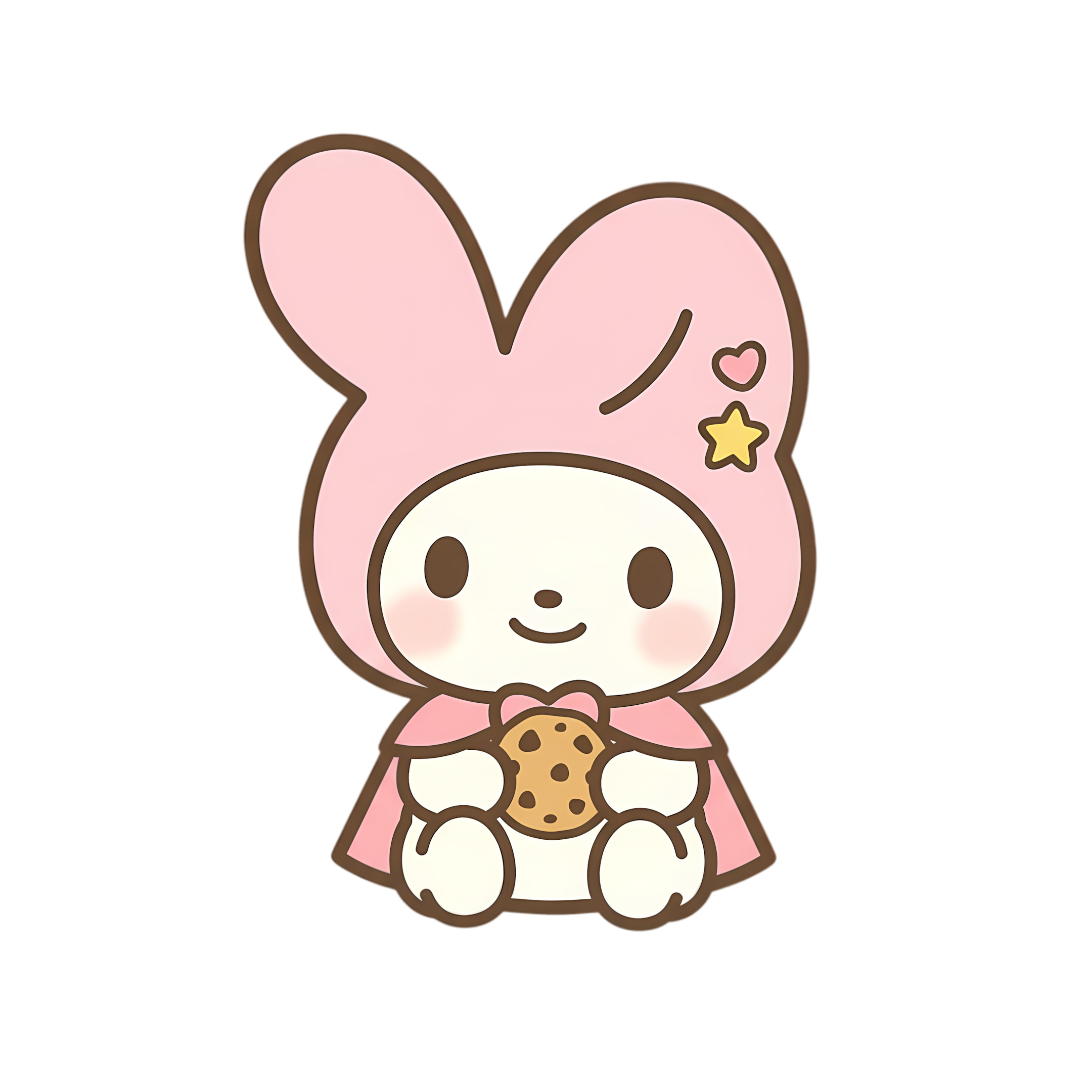 adorable chibi bunny character sitting with tiny cookie