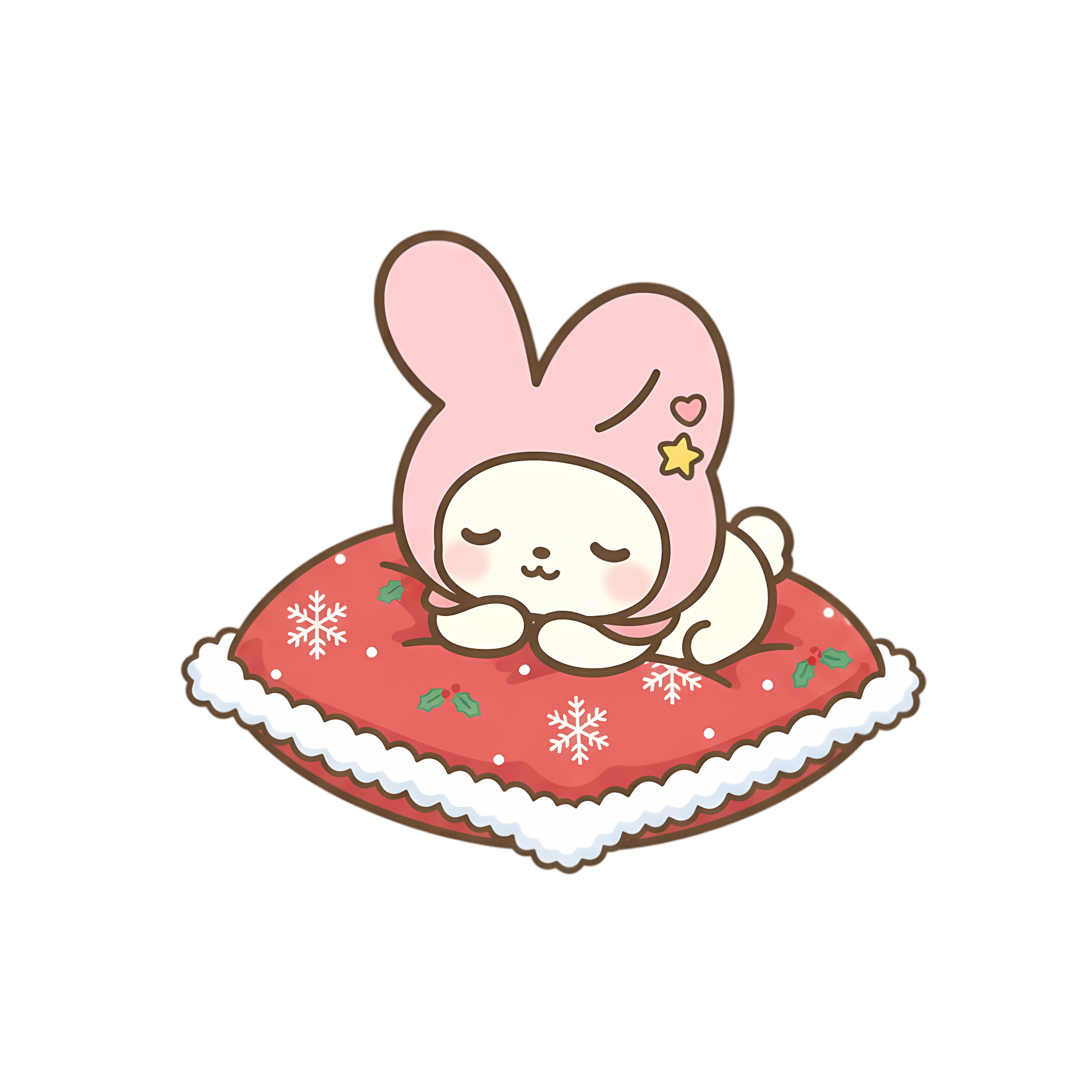 adorable sleeping bunny with christmas pillow