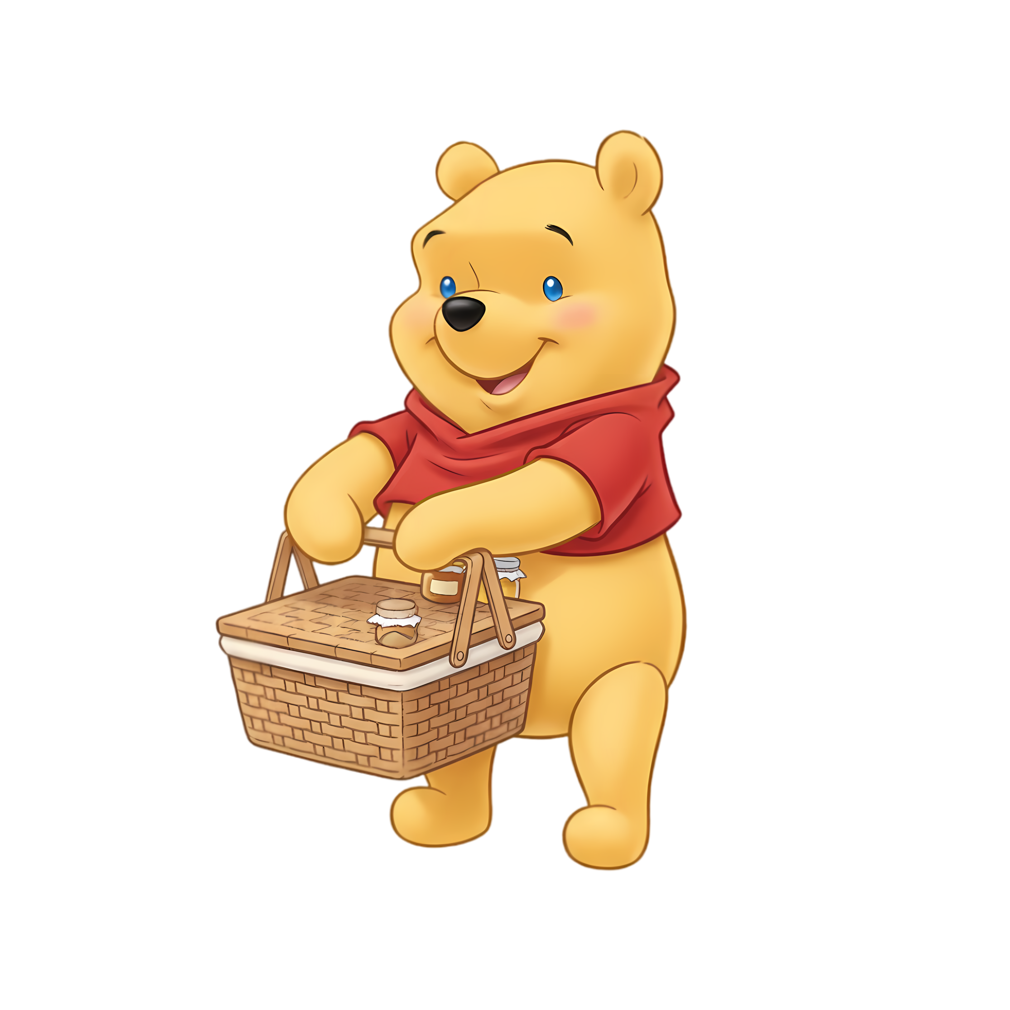 adorable style winnie the pooh carrying a picnic basket