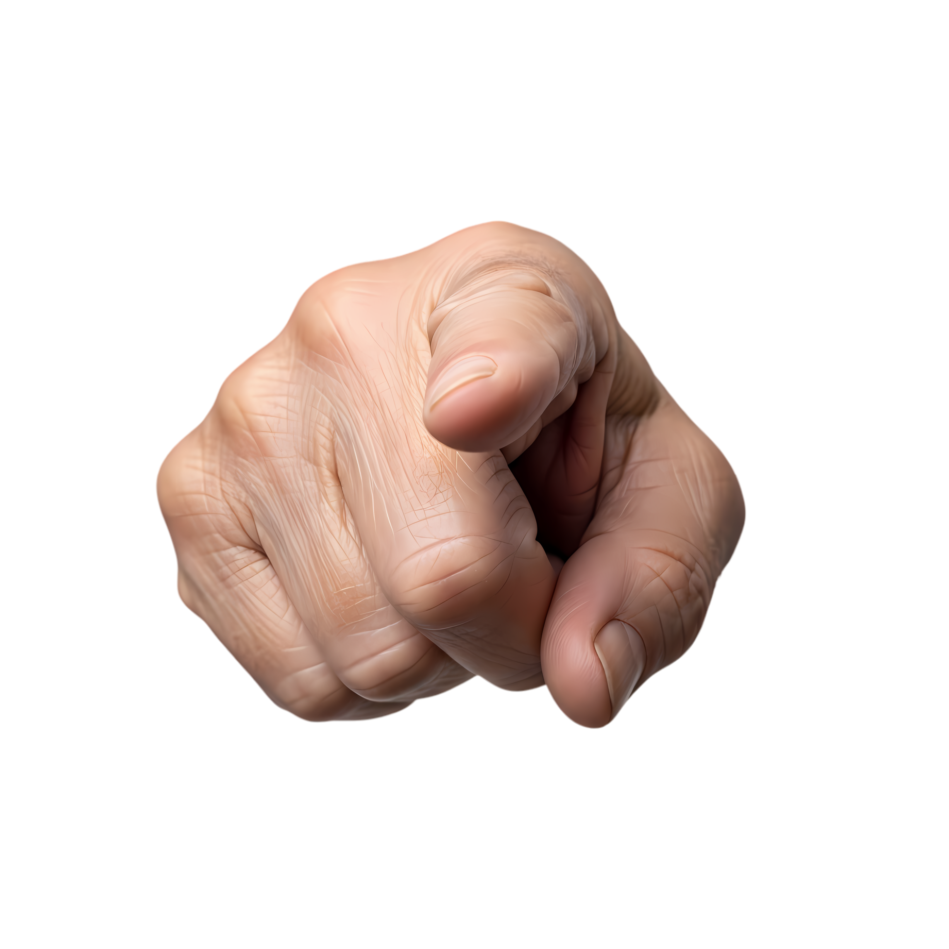 aged man pointing finger forward isolated on white
