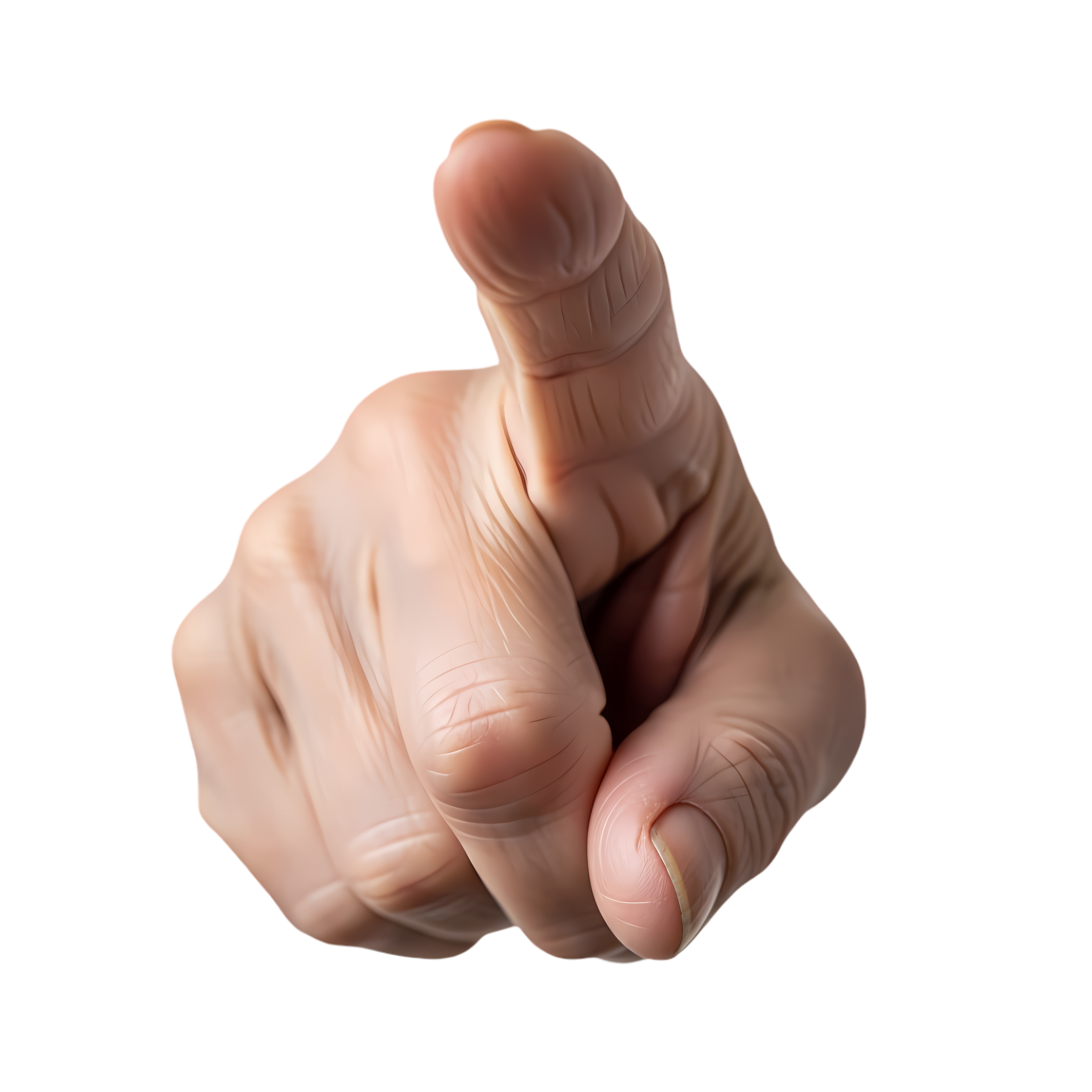 aged woman finger pointing toward viewer isolated