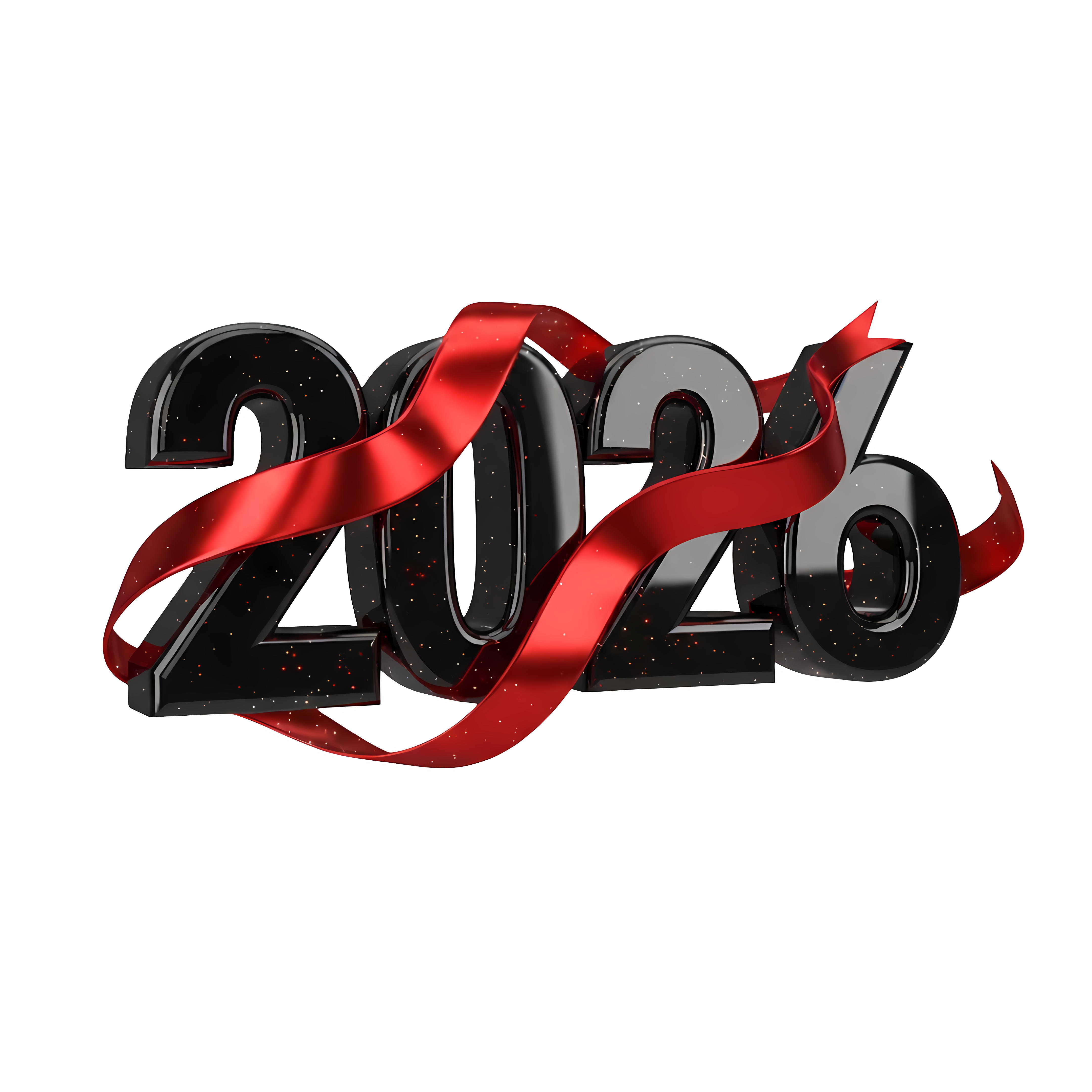 bold black 3d 2026 with red metallic ribbon design