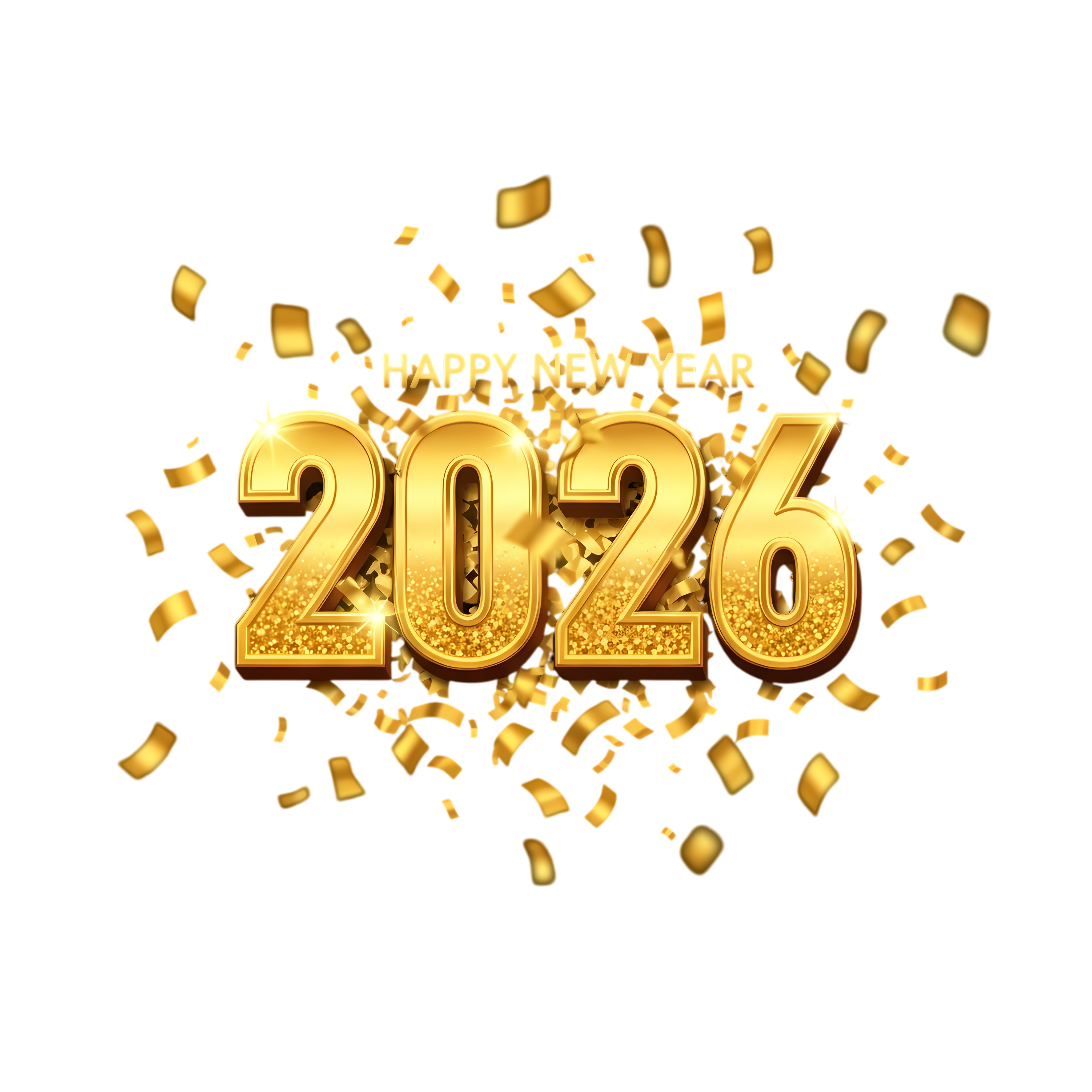 bright gold confetti 2026 festive typography