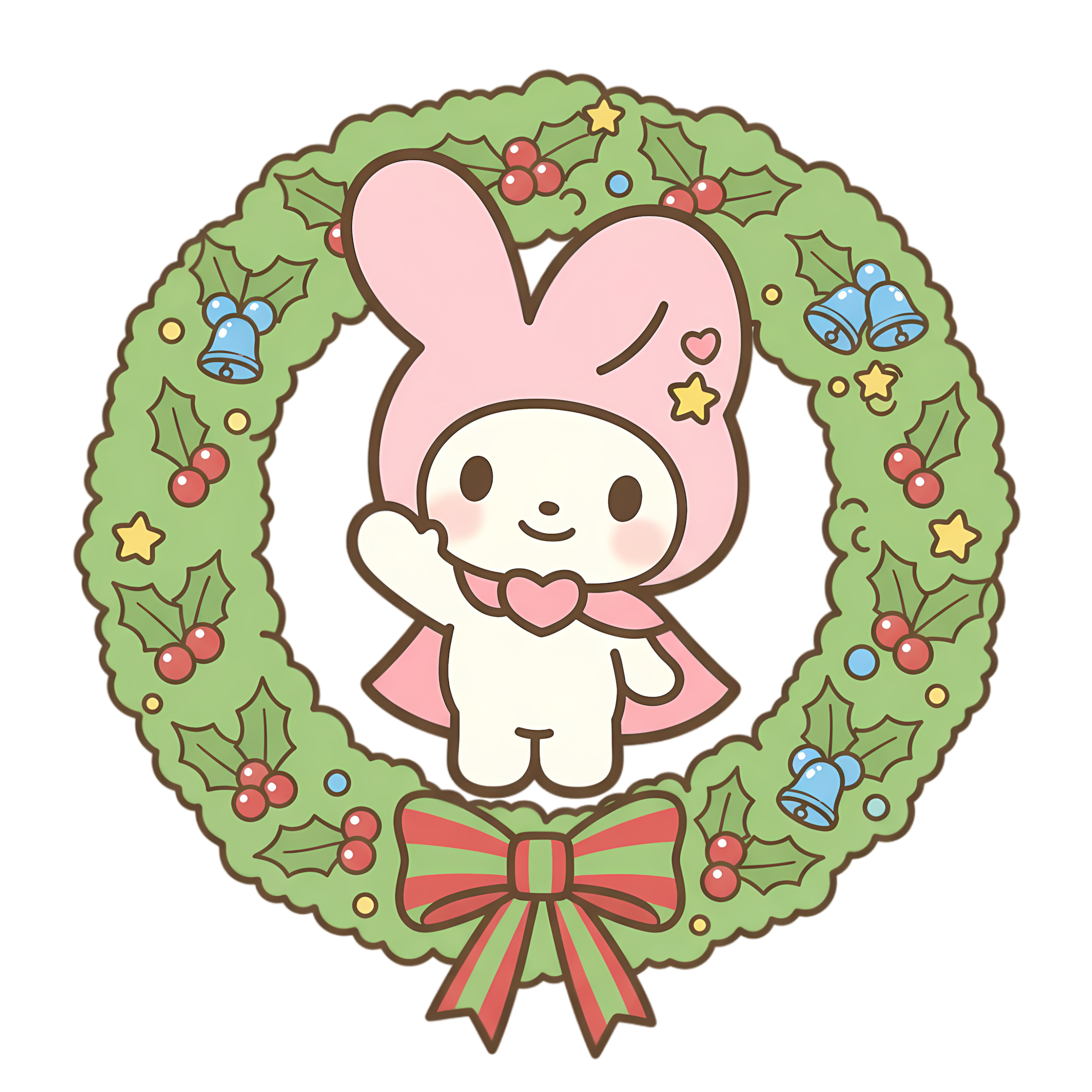 cute bunny character with colorful xmas wreath