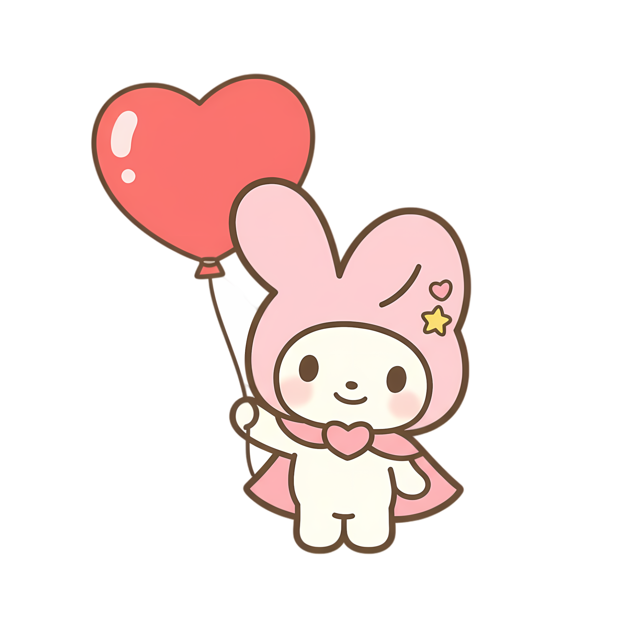 cute chibi bunny character holding floating heart shaped balloon