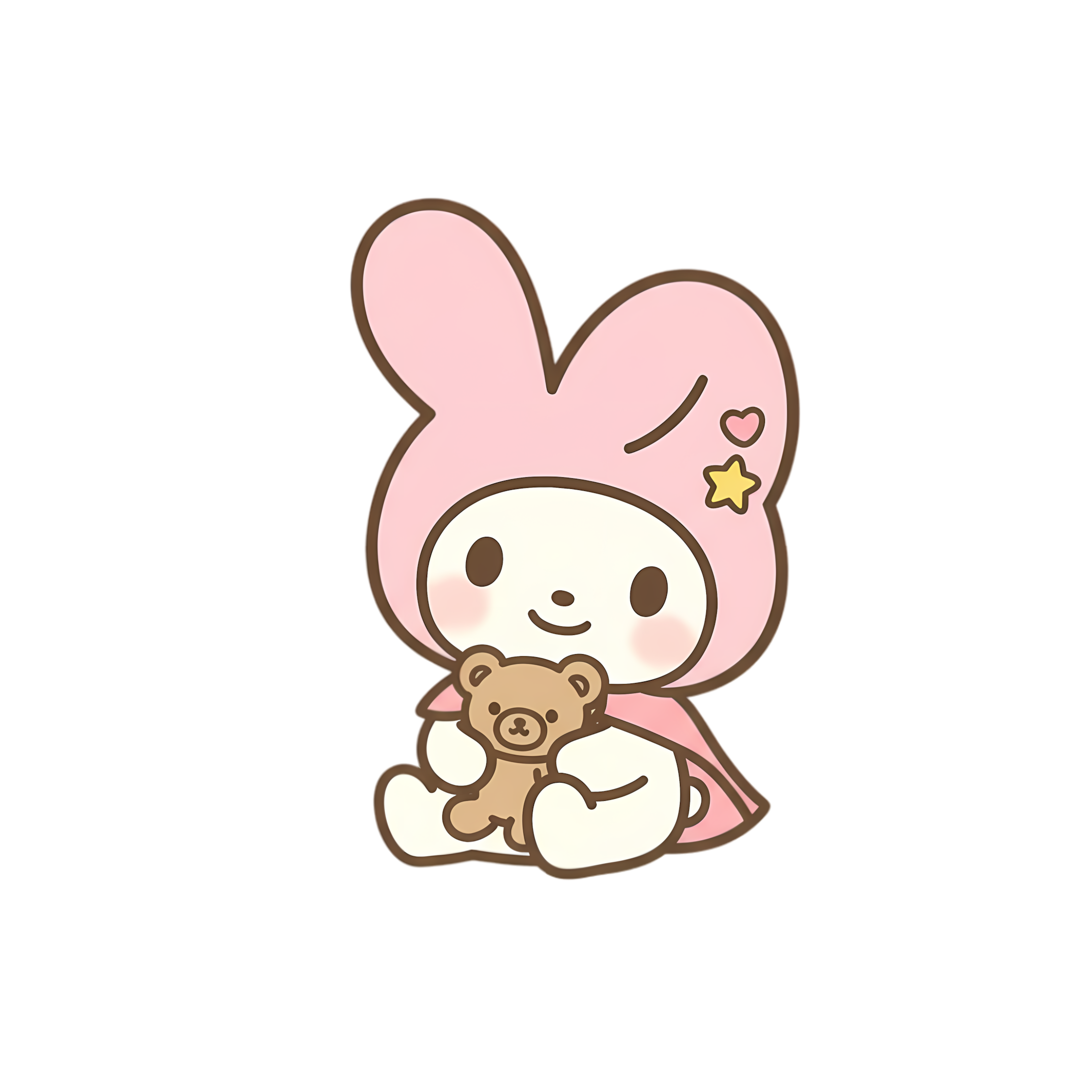 cute kawaii bunny sitting with teddy