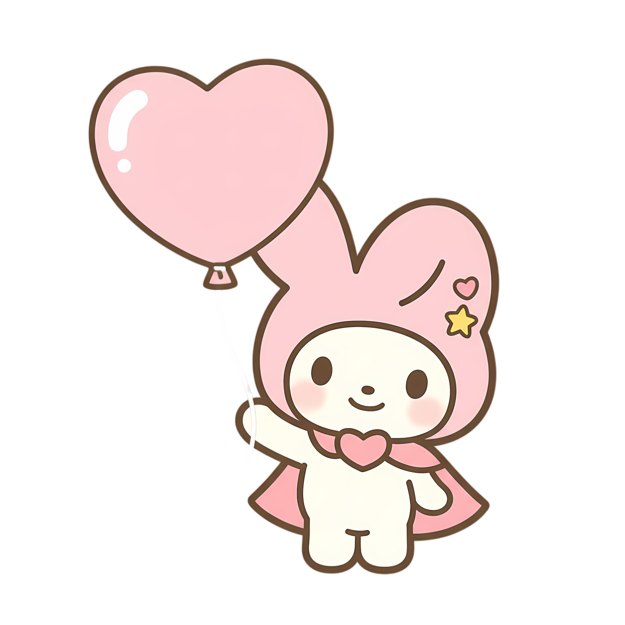 cute pastel bunny holding a pink heart balloon kawaii style