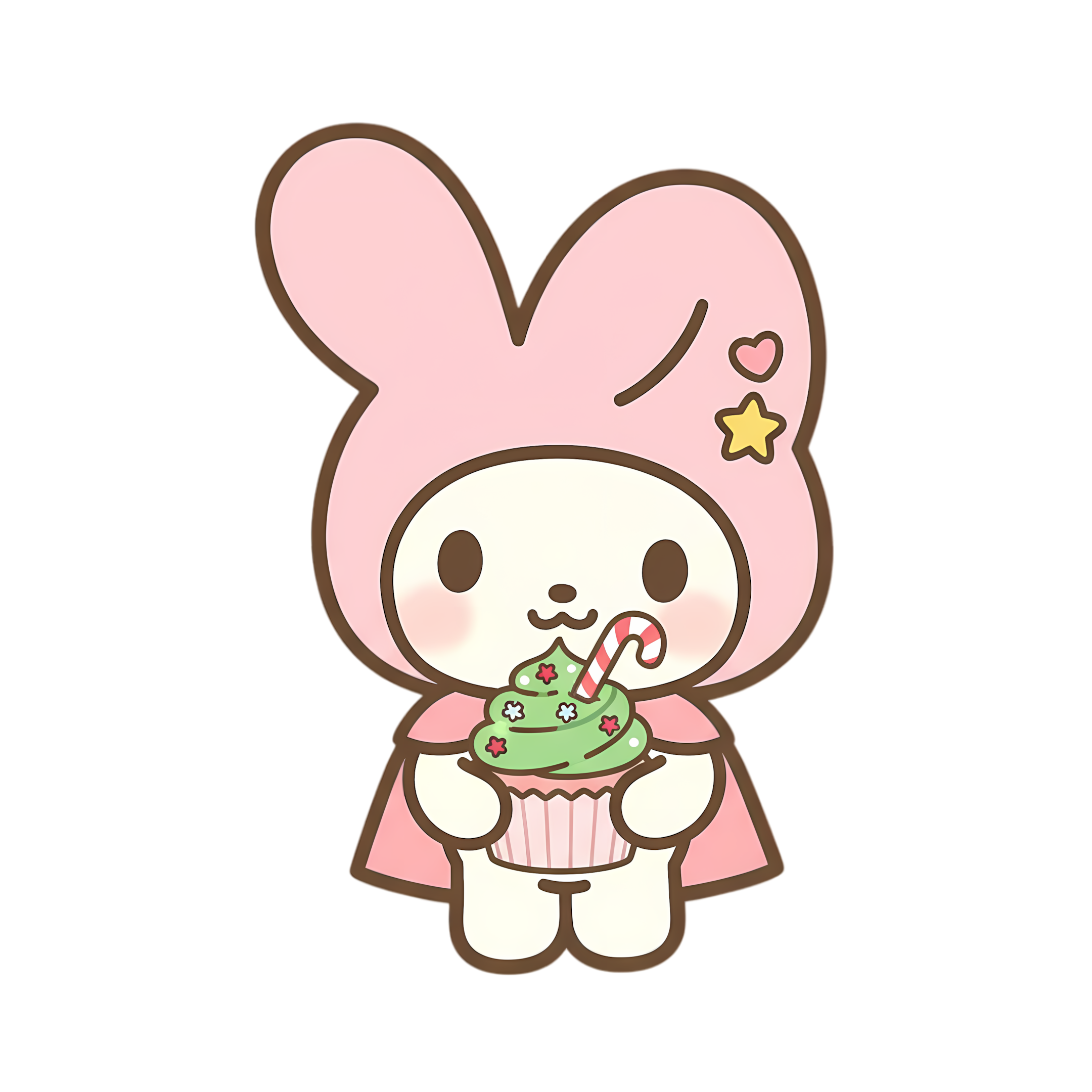 cute pastel bunny holding christmas cupcake