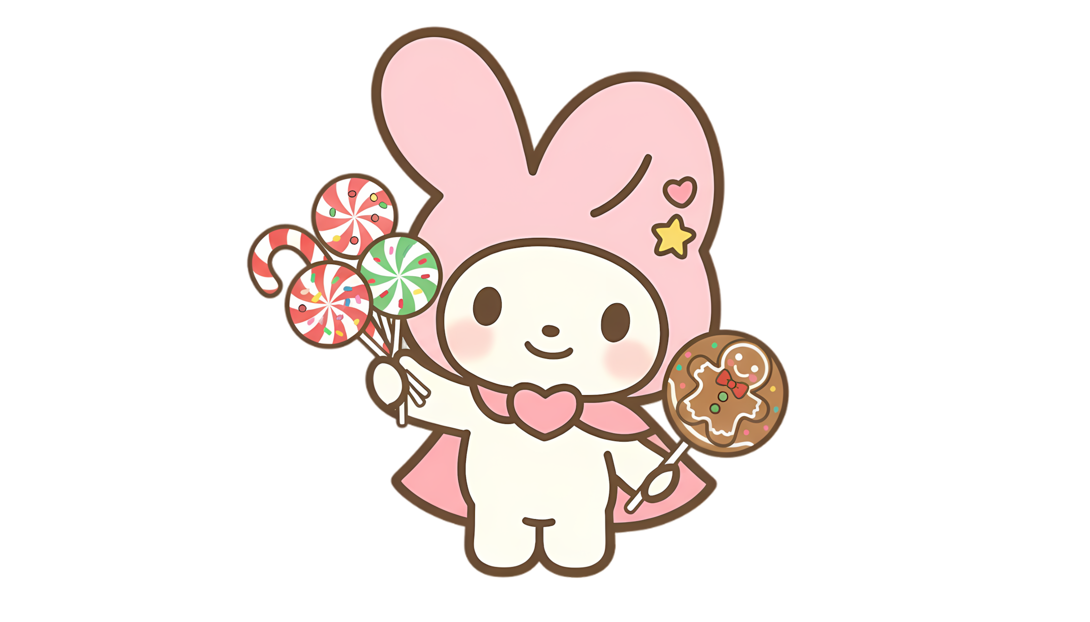 cute pastel bunny holding christmas lollipop