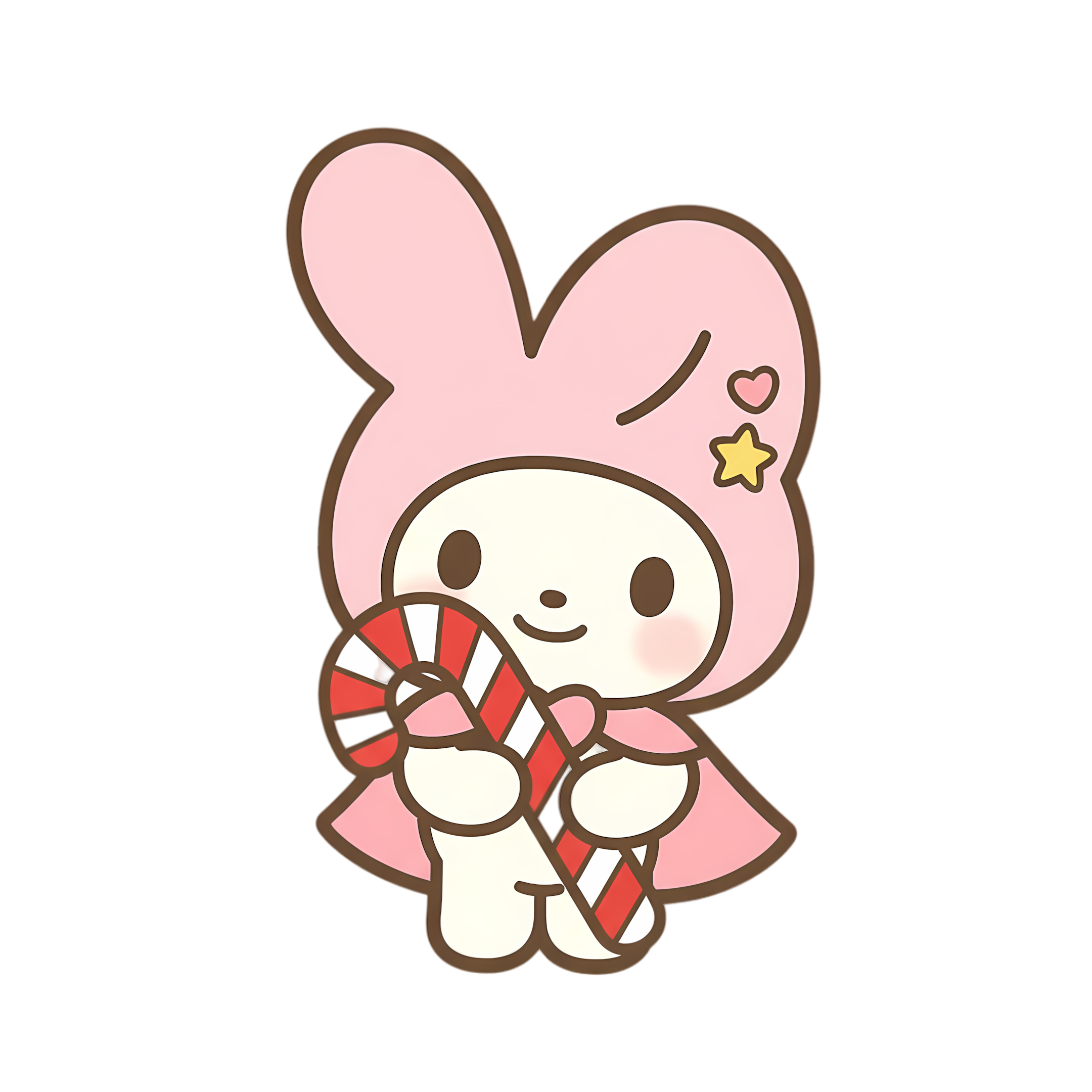 cute pastel bunny holding red and white hristmas candy
