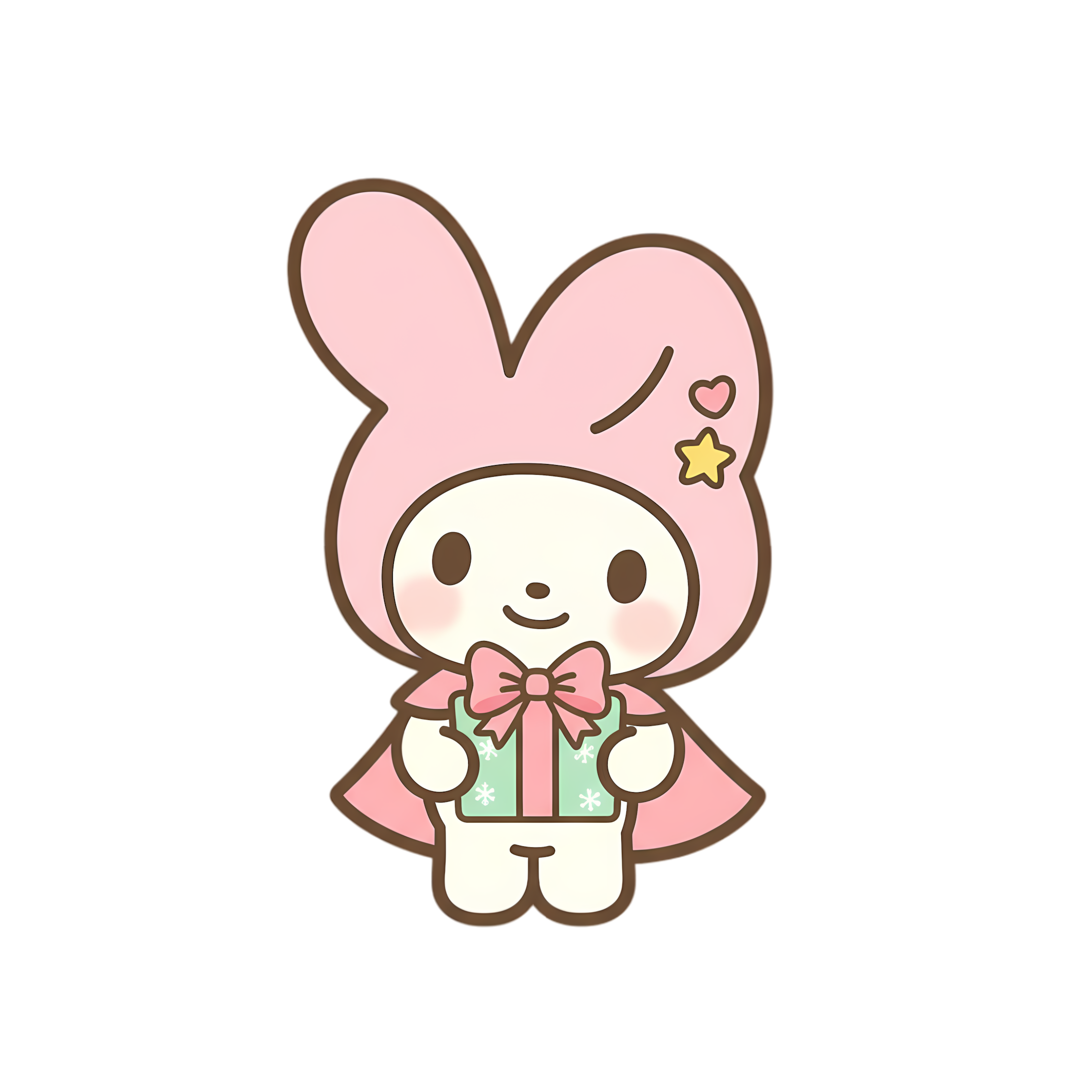 cute pastel bunny holding small christmas gift box