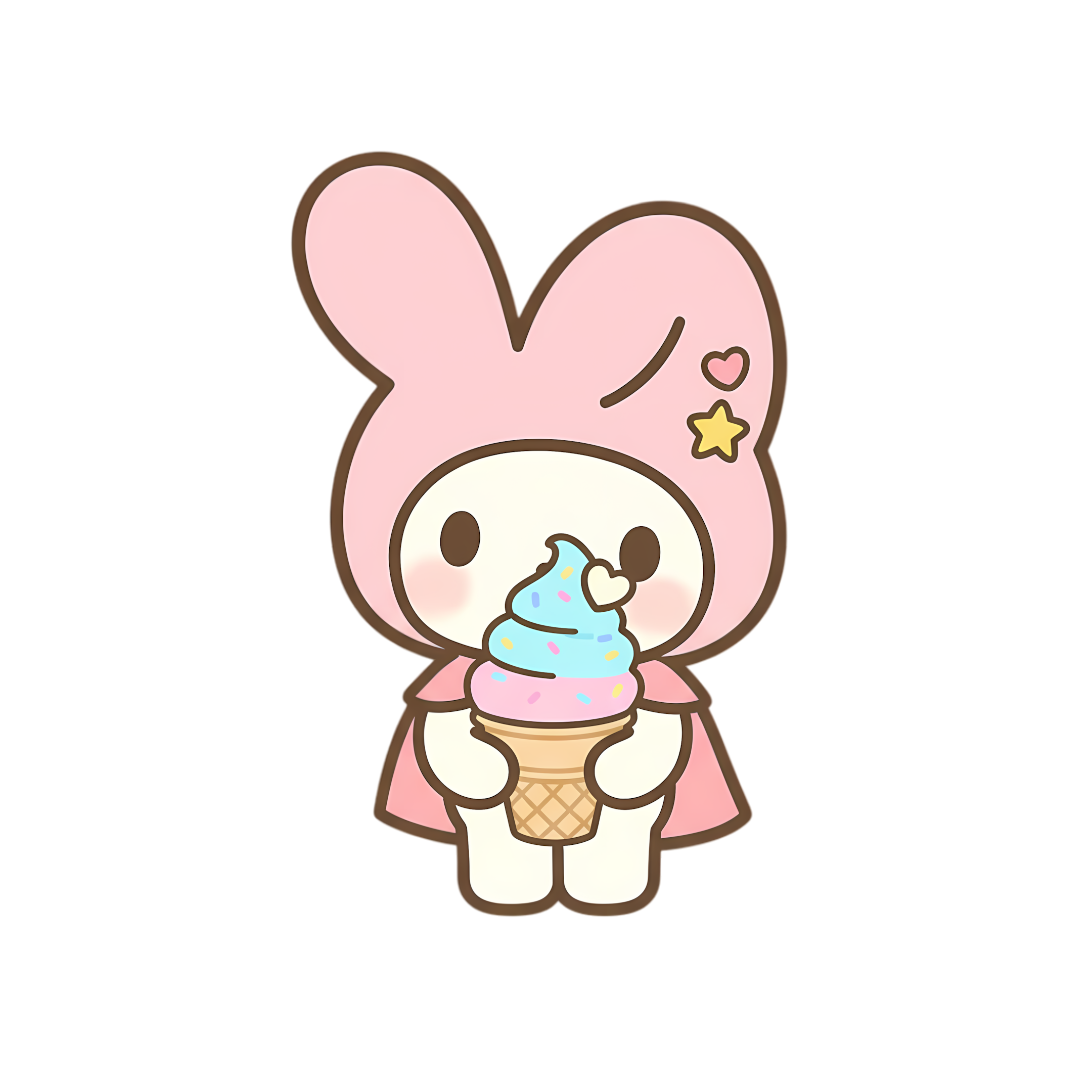 cute pastel bunny holding swirl ice cream in kawaii style
