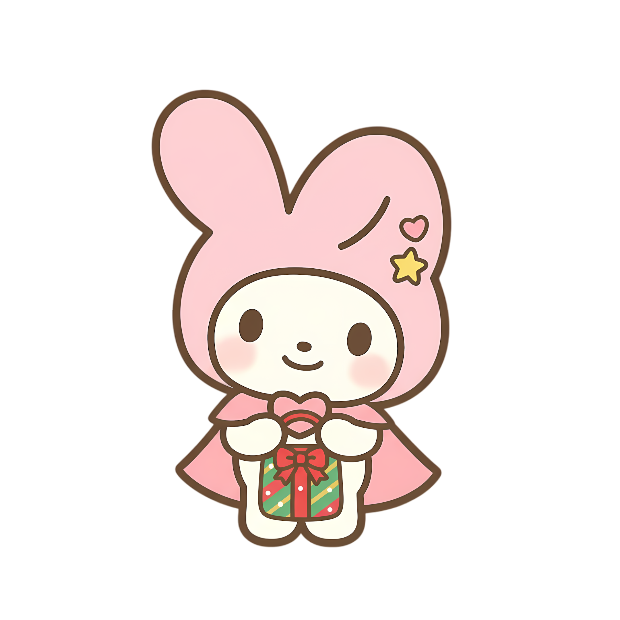 cute pastel bunny holding tiny christmas gift bag
