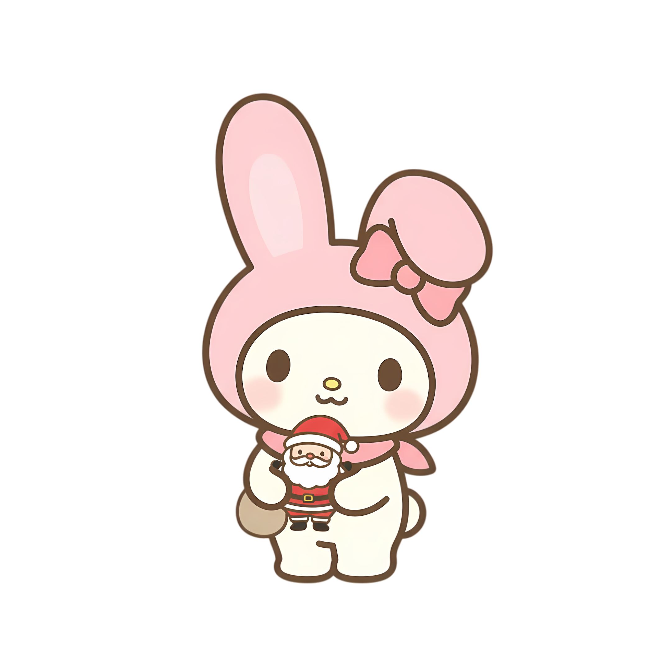 cute pastel bunny holding tiny santa figure in kawaii style