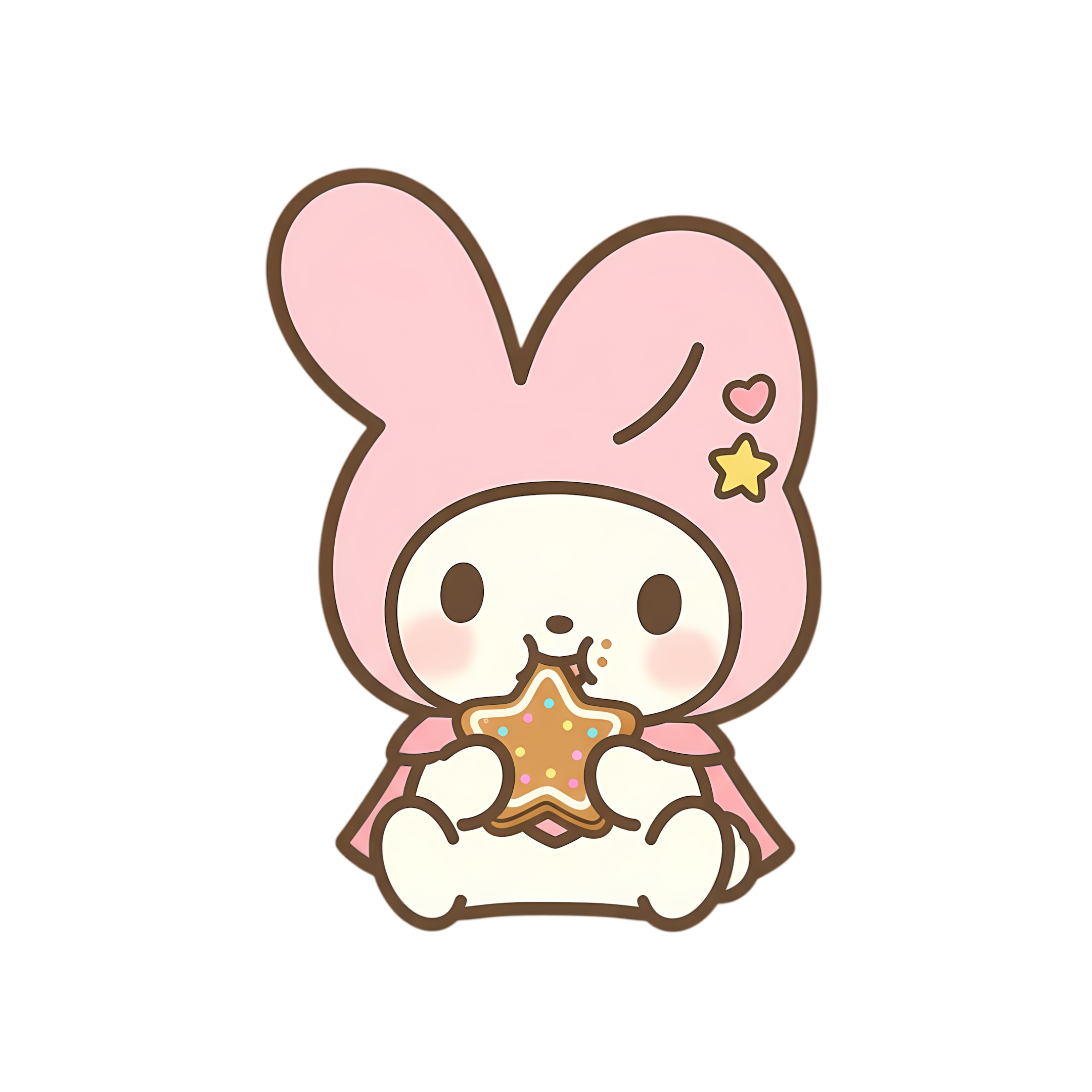 cute pastel bunny nibbling sweet gingerbread cookie