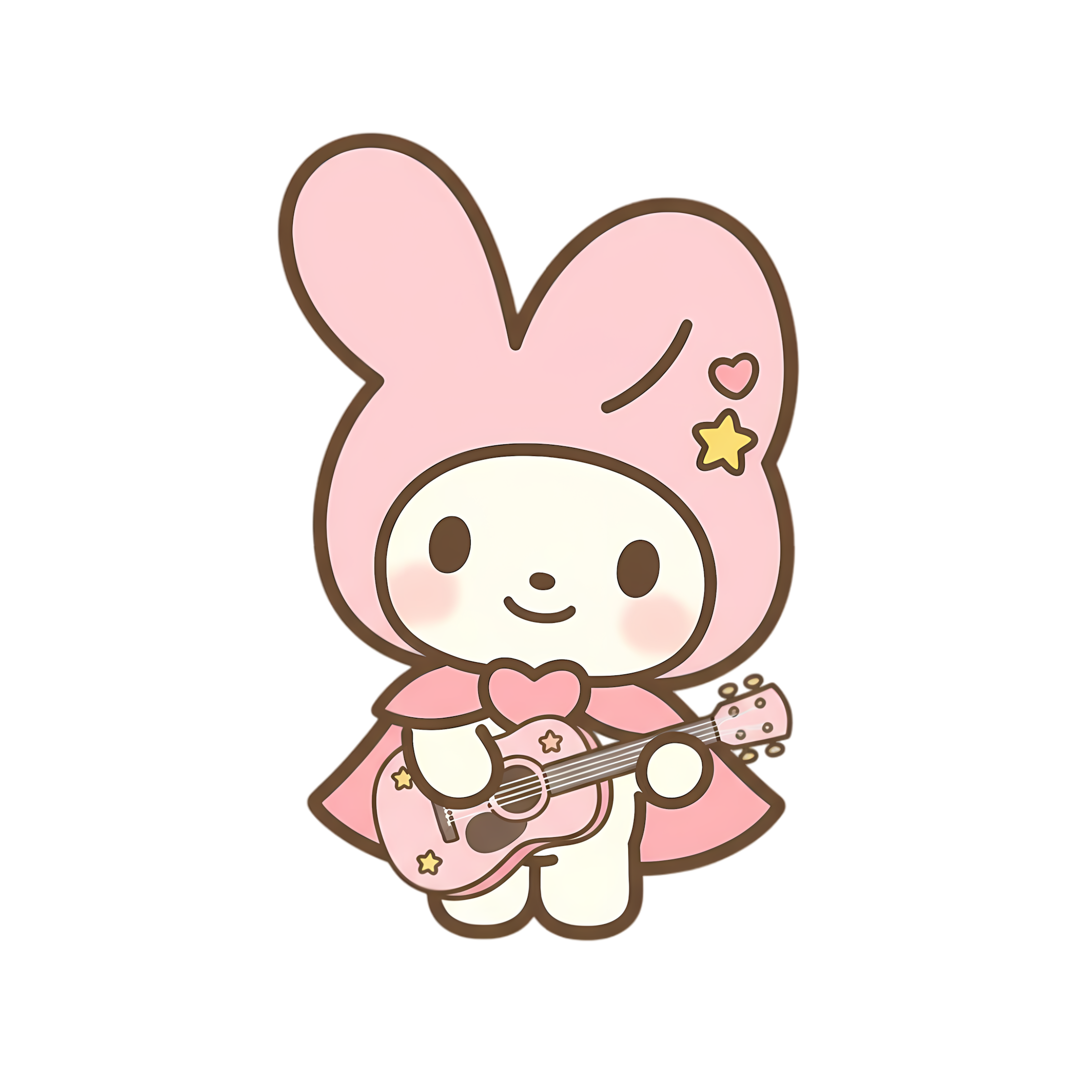 cute pastel bunny playing tiny pink guitar in kawaii style