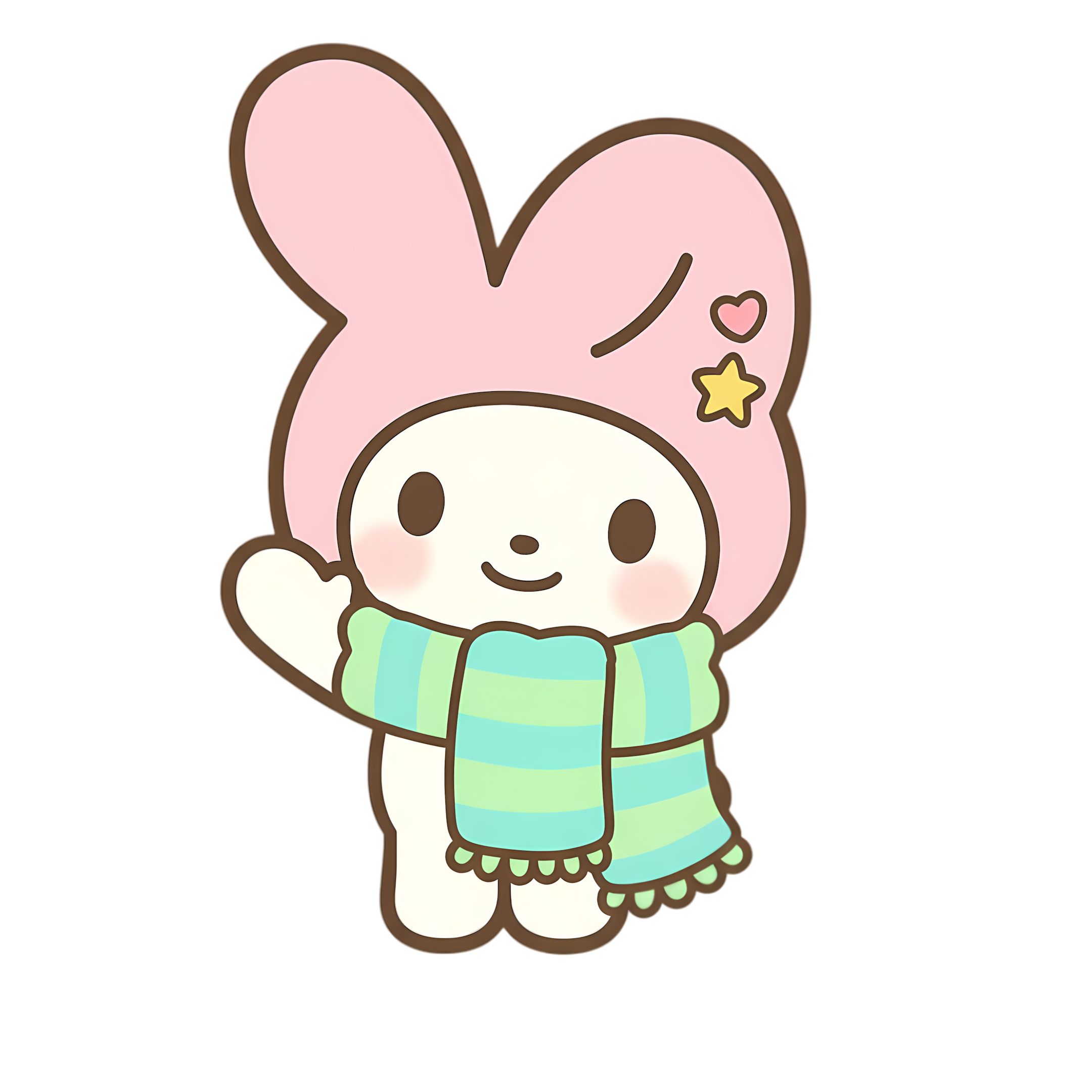 cute pastel bunny wearing green winter scarf in kawaii style