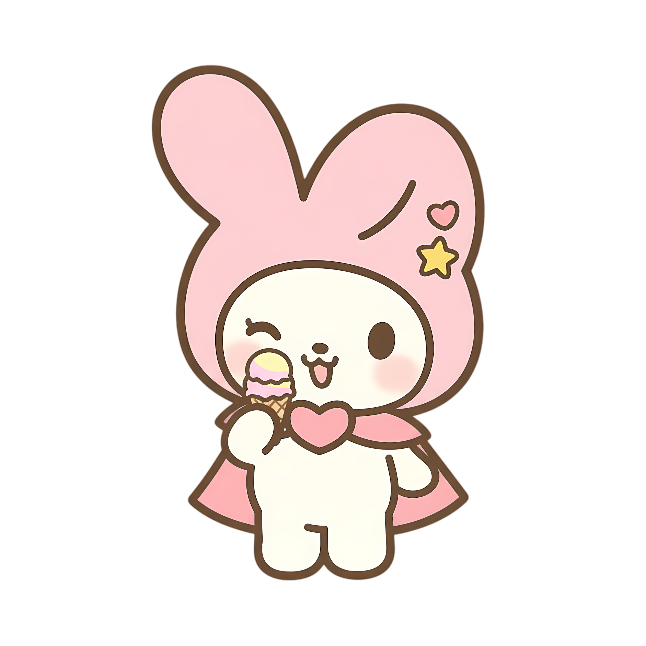 cute pastel bunny winking enjoying a tiny ice cream