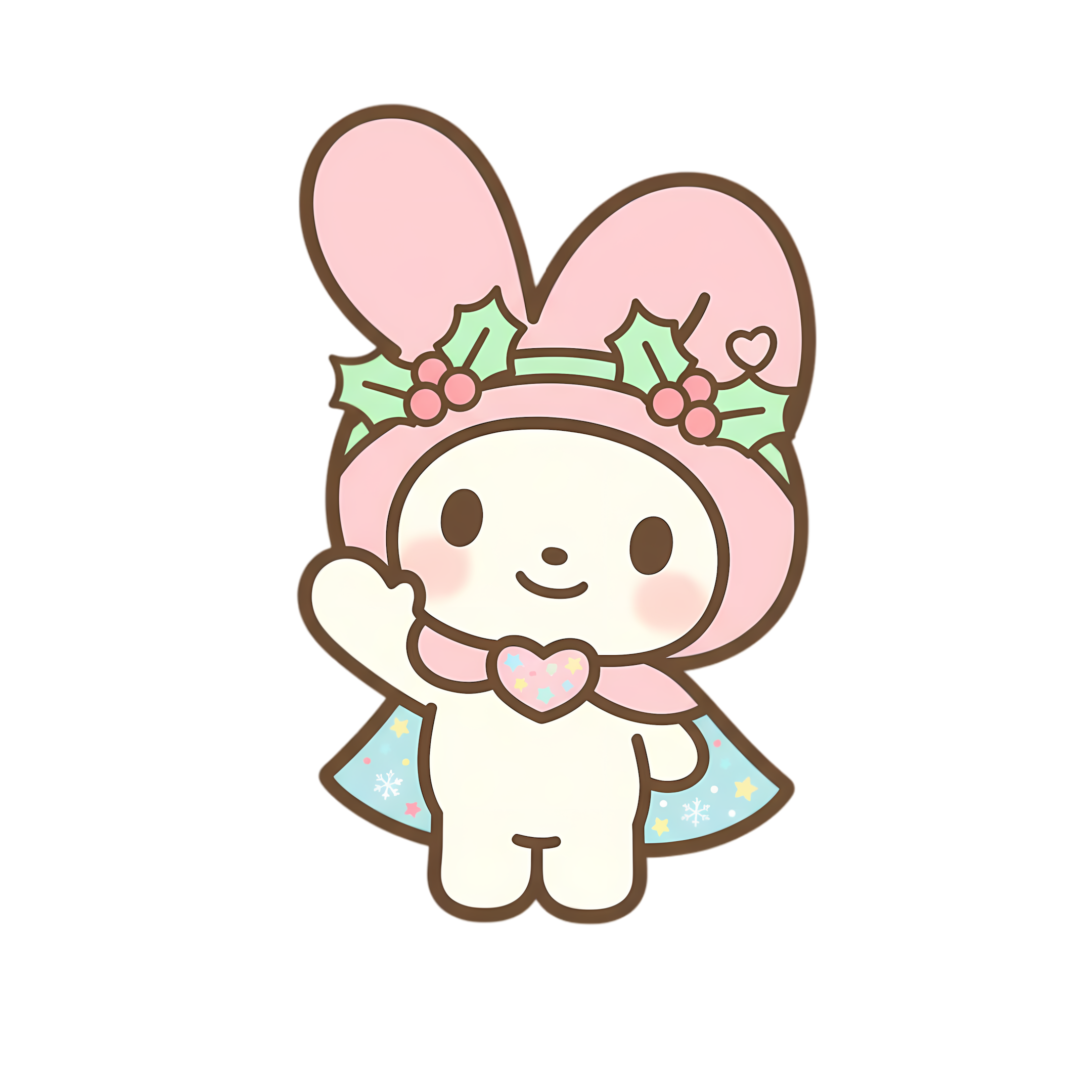 cute pastel christmas bunny wearing holly leaf headband