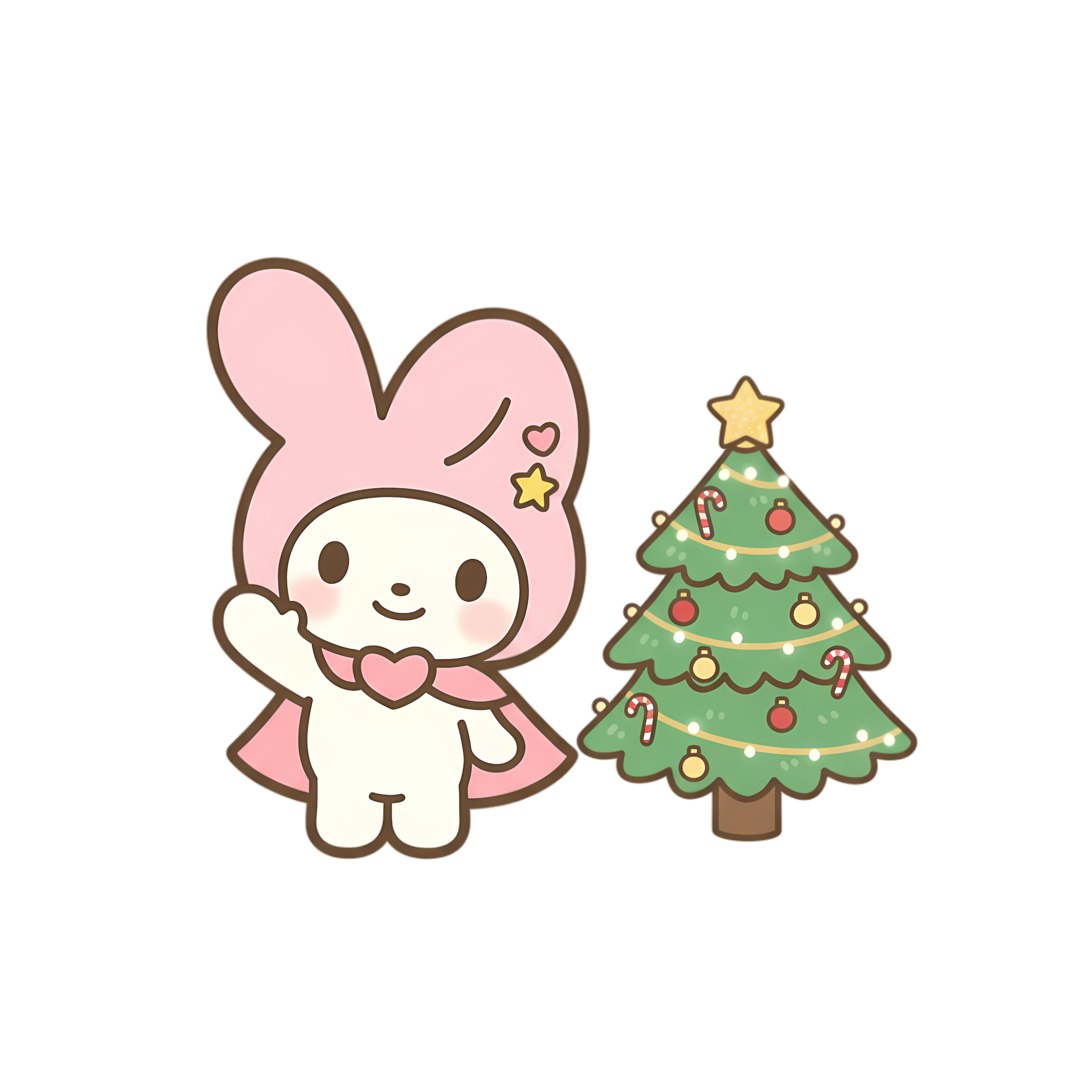 cute pink bunny beside mini christmas tree